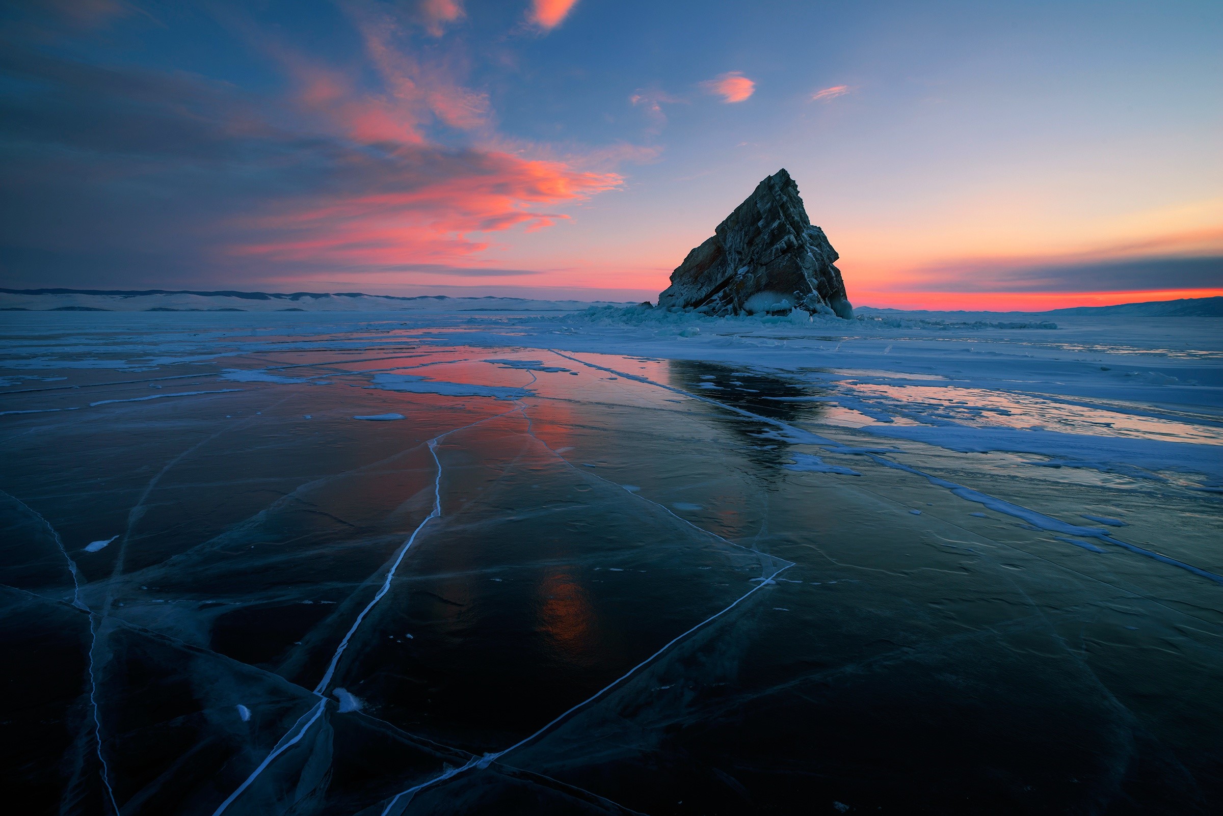 Frozen Lake Baikal at Sunset, Russia HD Wallpaper