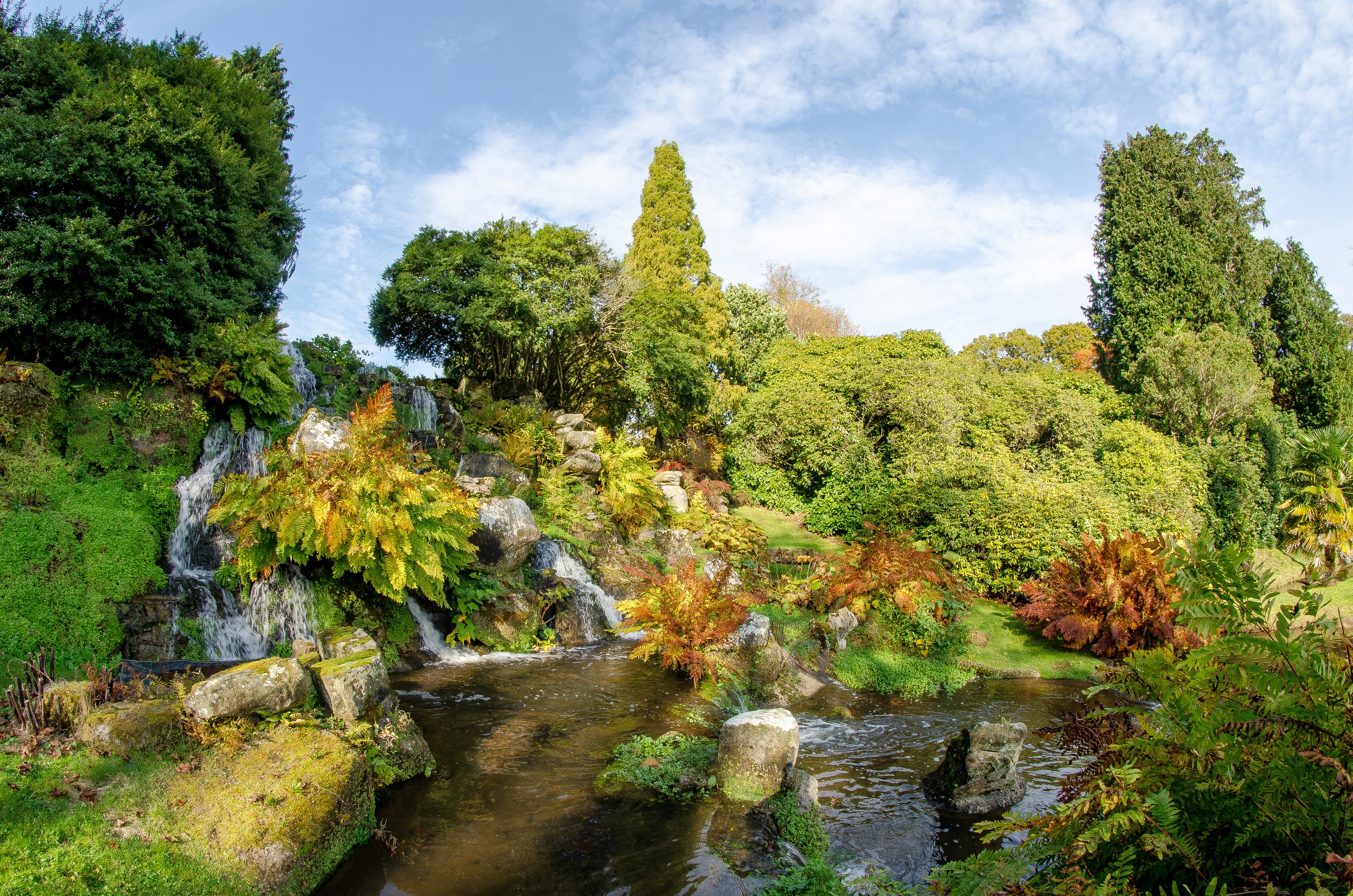 Sheffield Park Pulham Falls with trees and stones HD Wallpaper