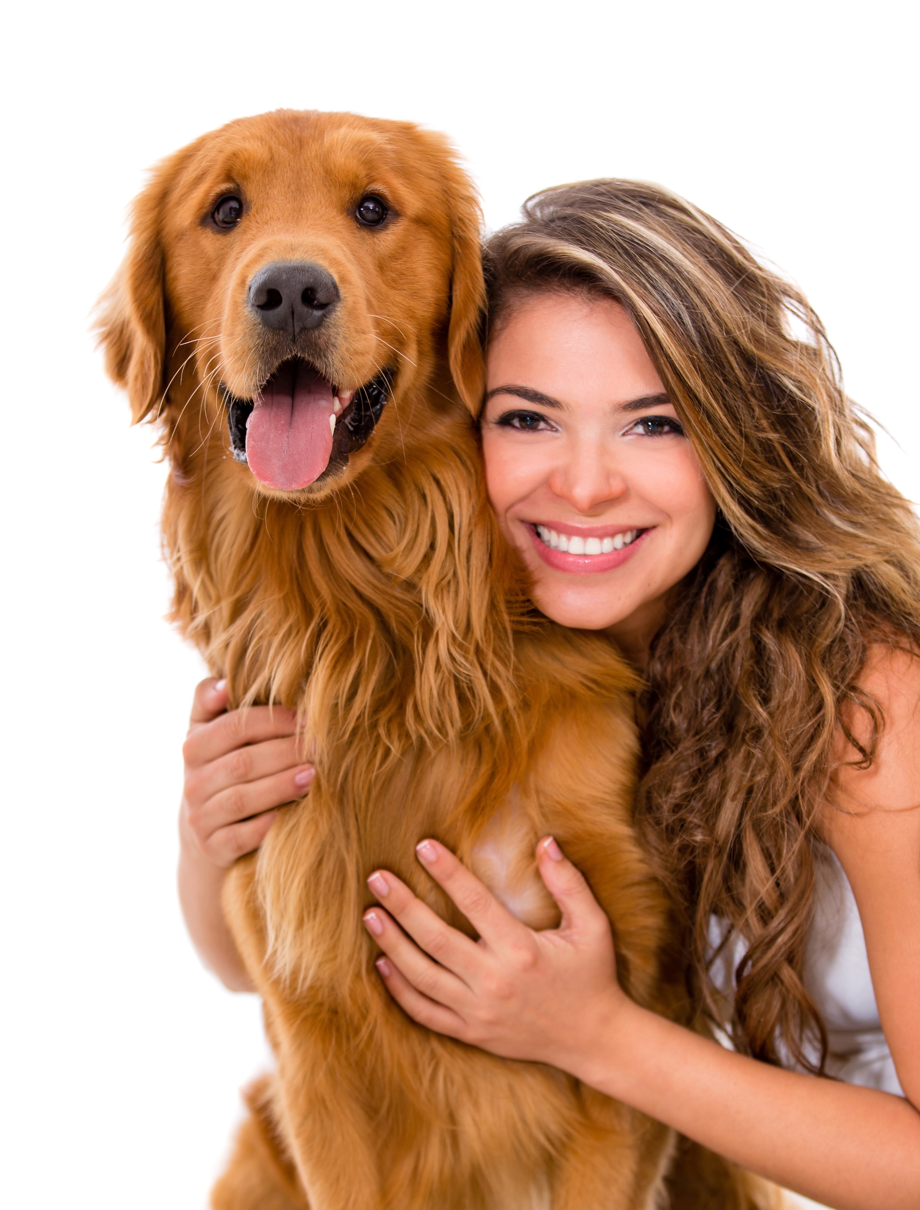 Woman hugging a Golden Retriever dog HD Phone Wallpaper