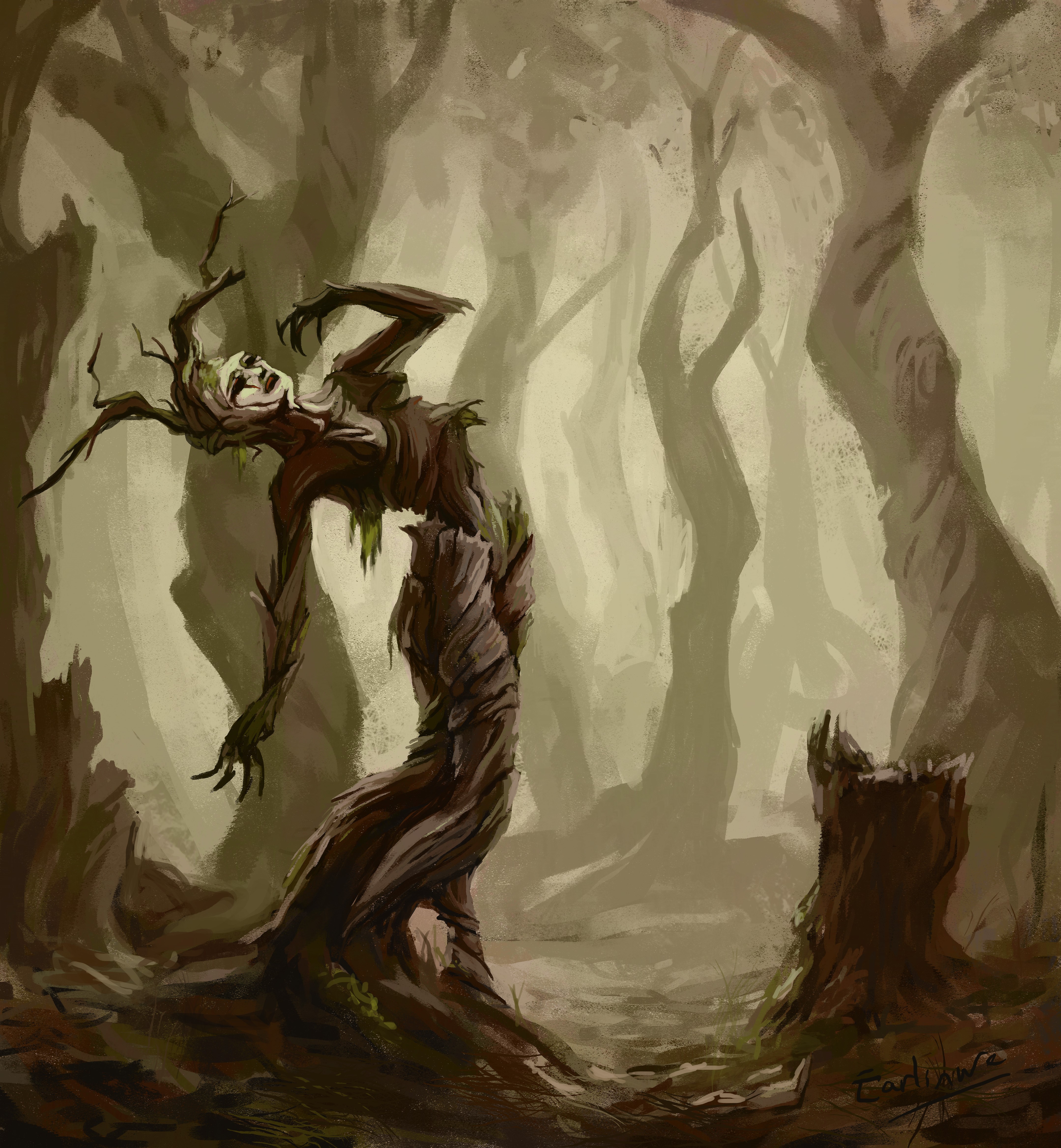 Supernatural being in a misty forest HD Wallpaper