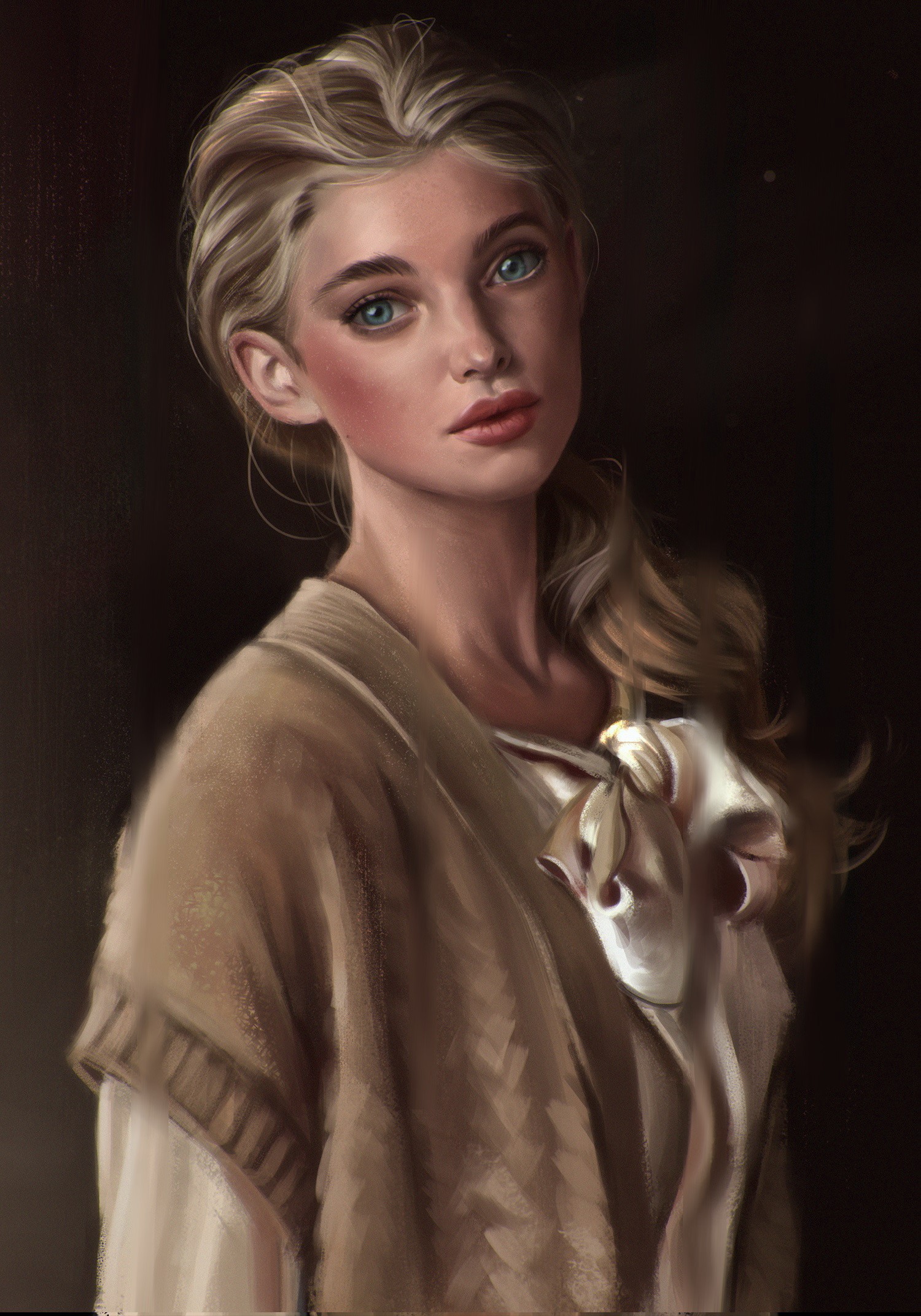 Painting of a young woman with blonde hair HD Phone Wallpaper