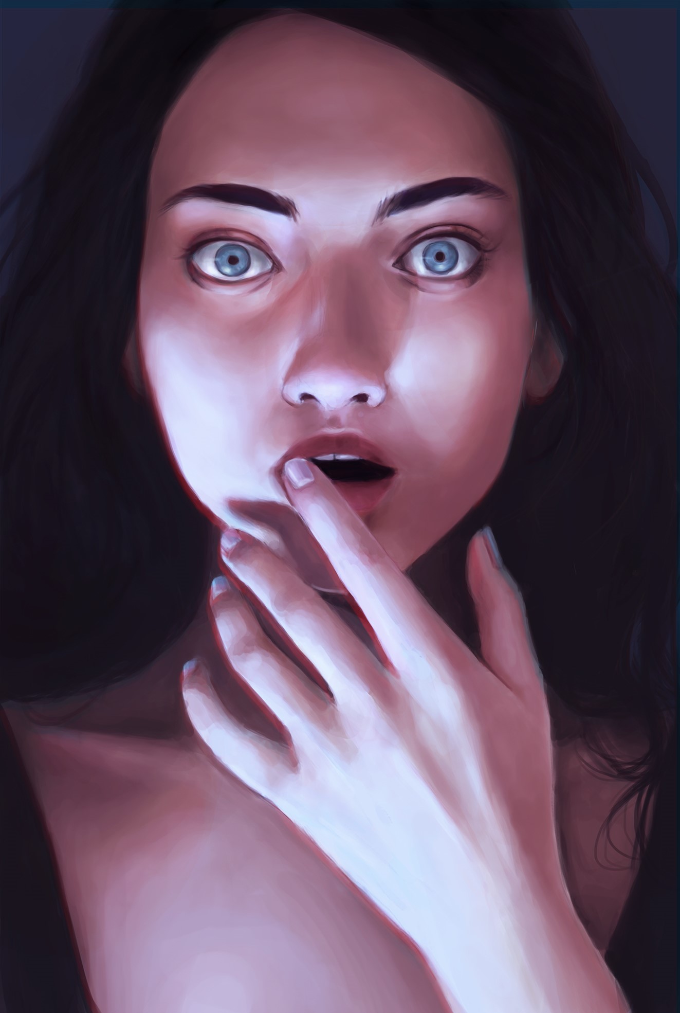 Painting of a Brunette Girl with Surprise Emotion HD Phone Wallpaper