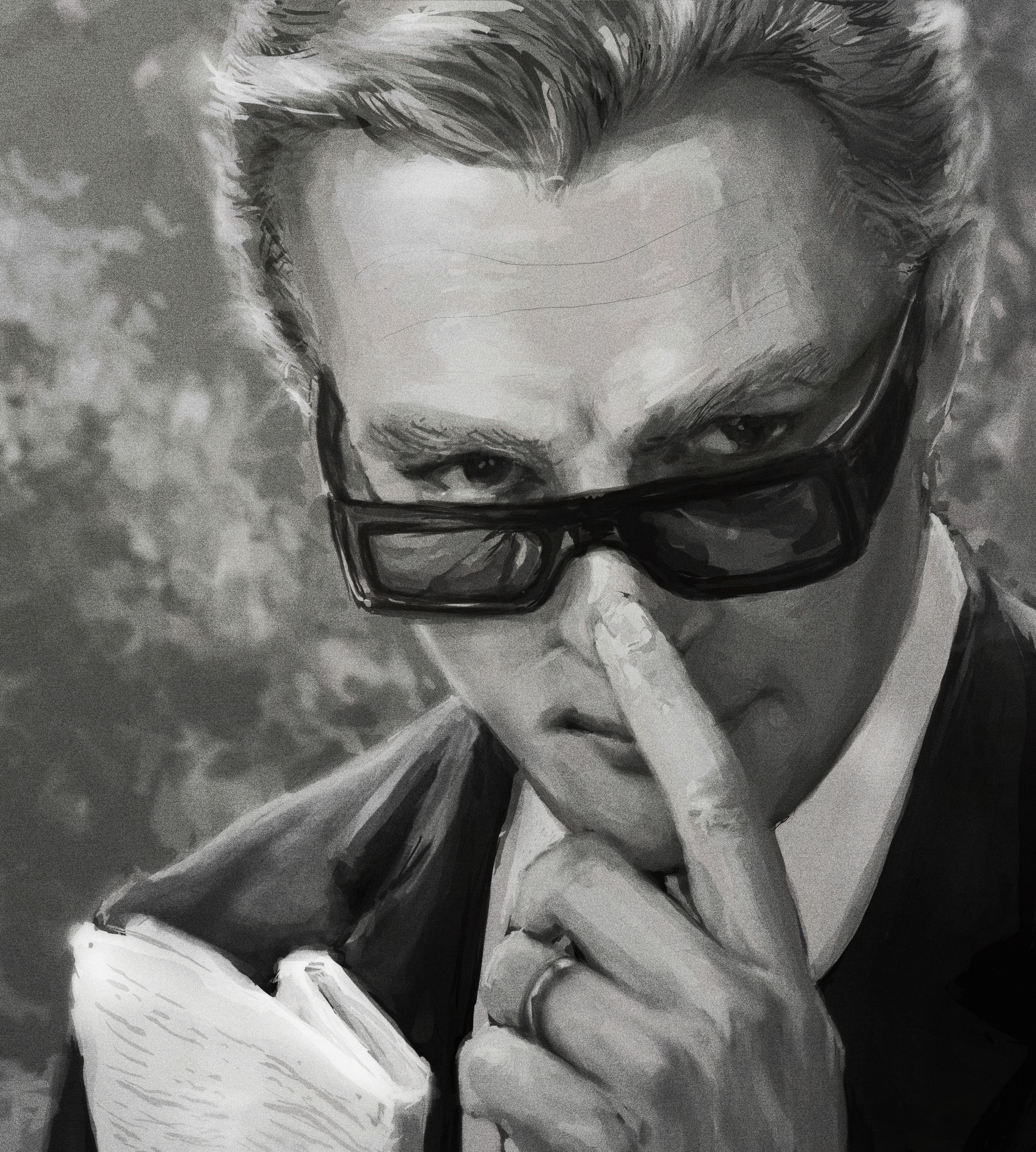 Painting of Marcello Mastroianni wearing glasses HD Wallpaper