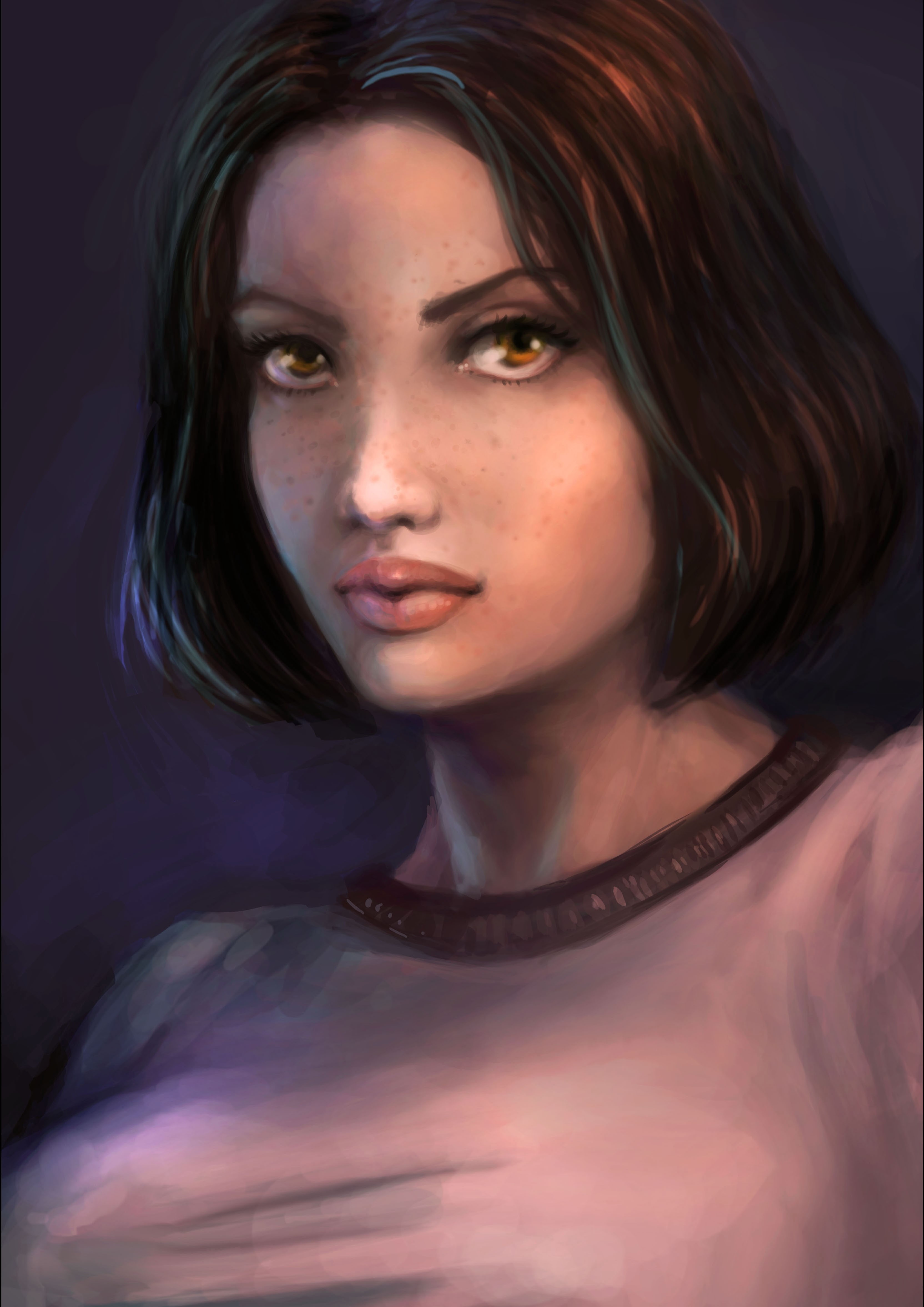 Painting of a woman with brown hair HD Phone Wallpaper