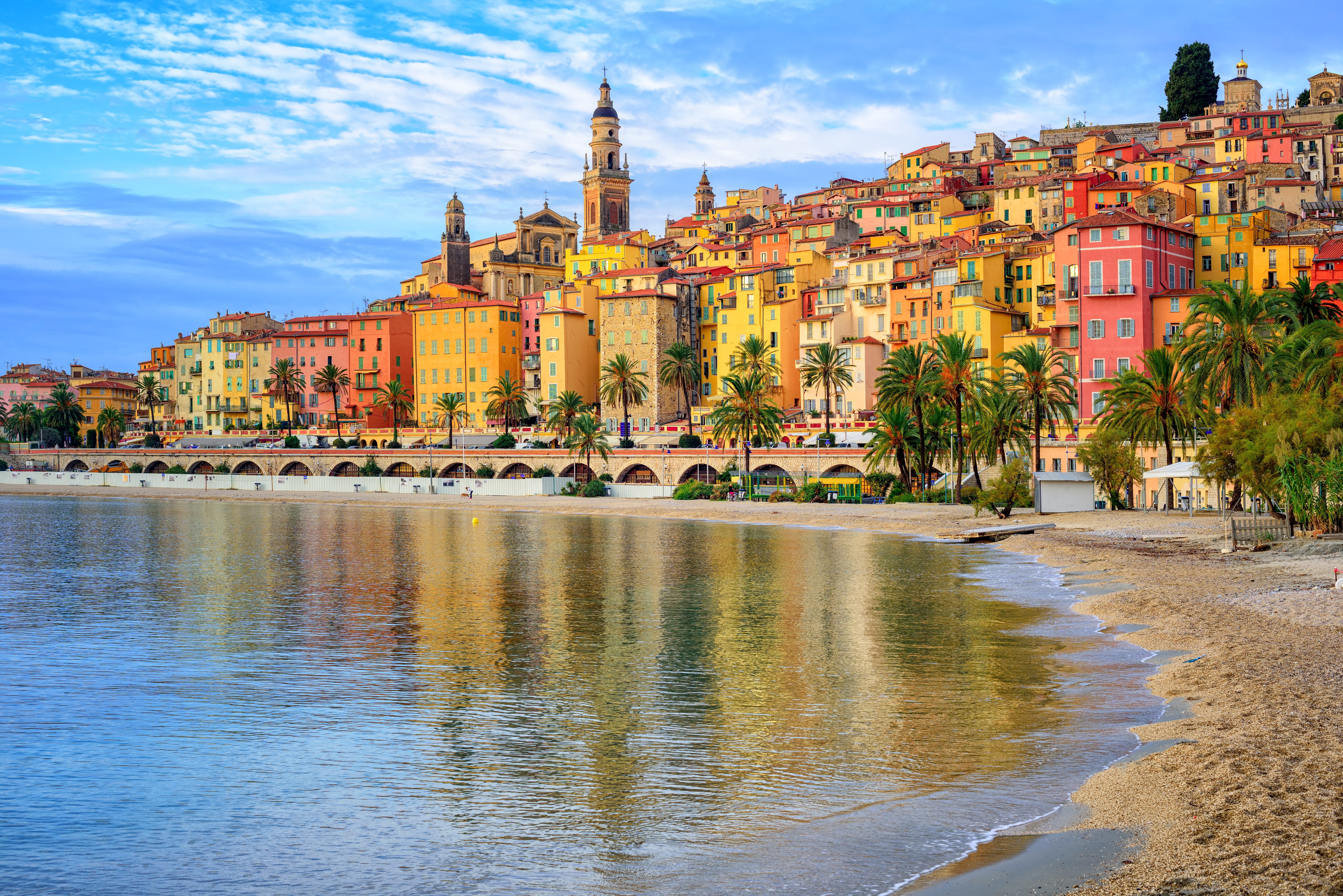 Menton, France Houses Coast 4K HD Wallpaper