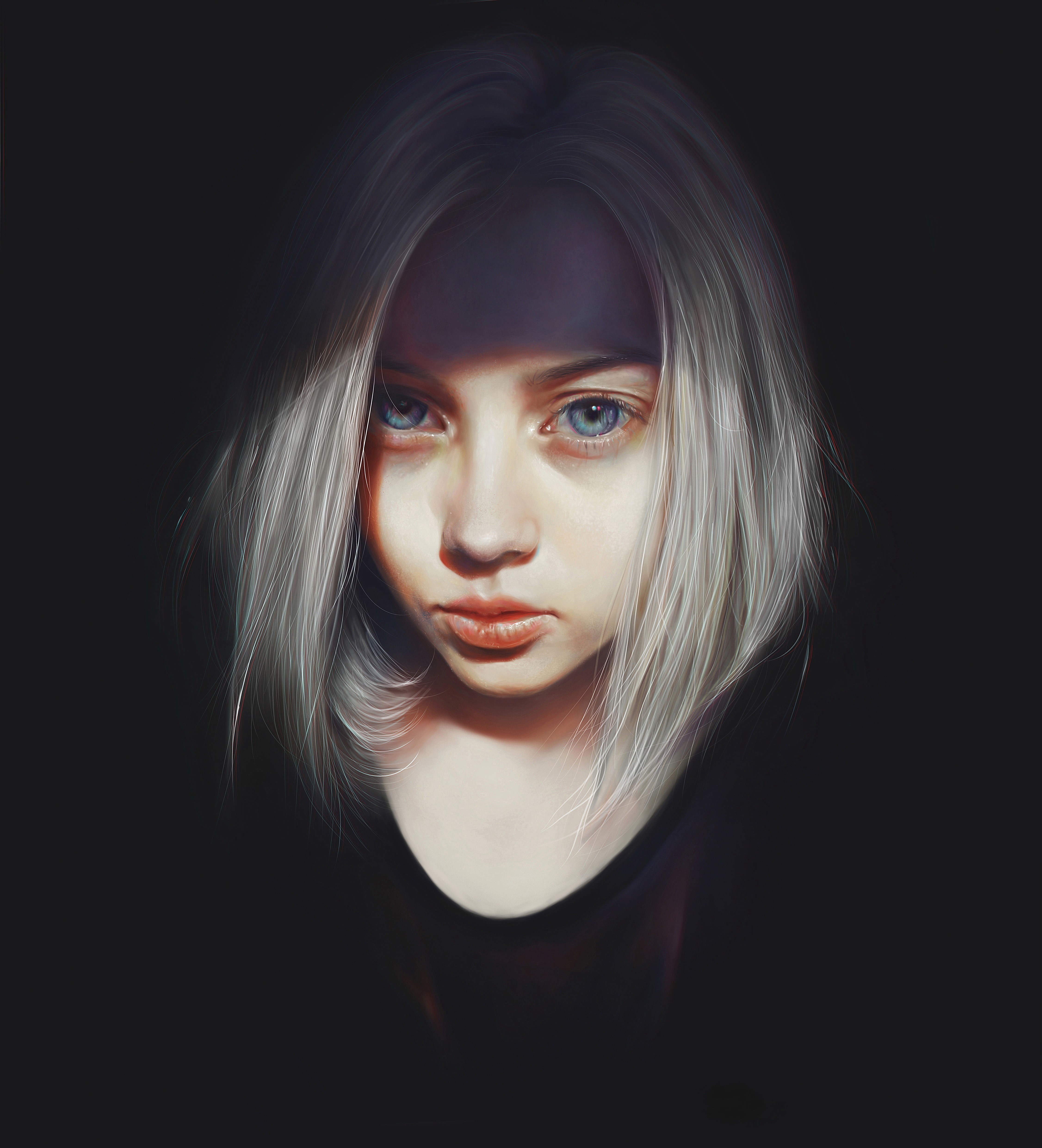 Painting Art of a Blonde girl with blue eyes HD Wallpaper
