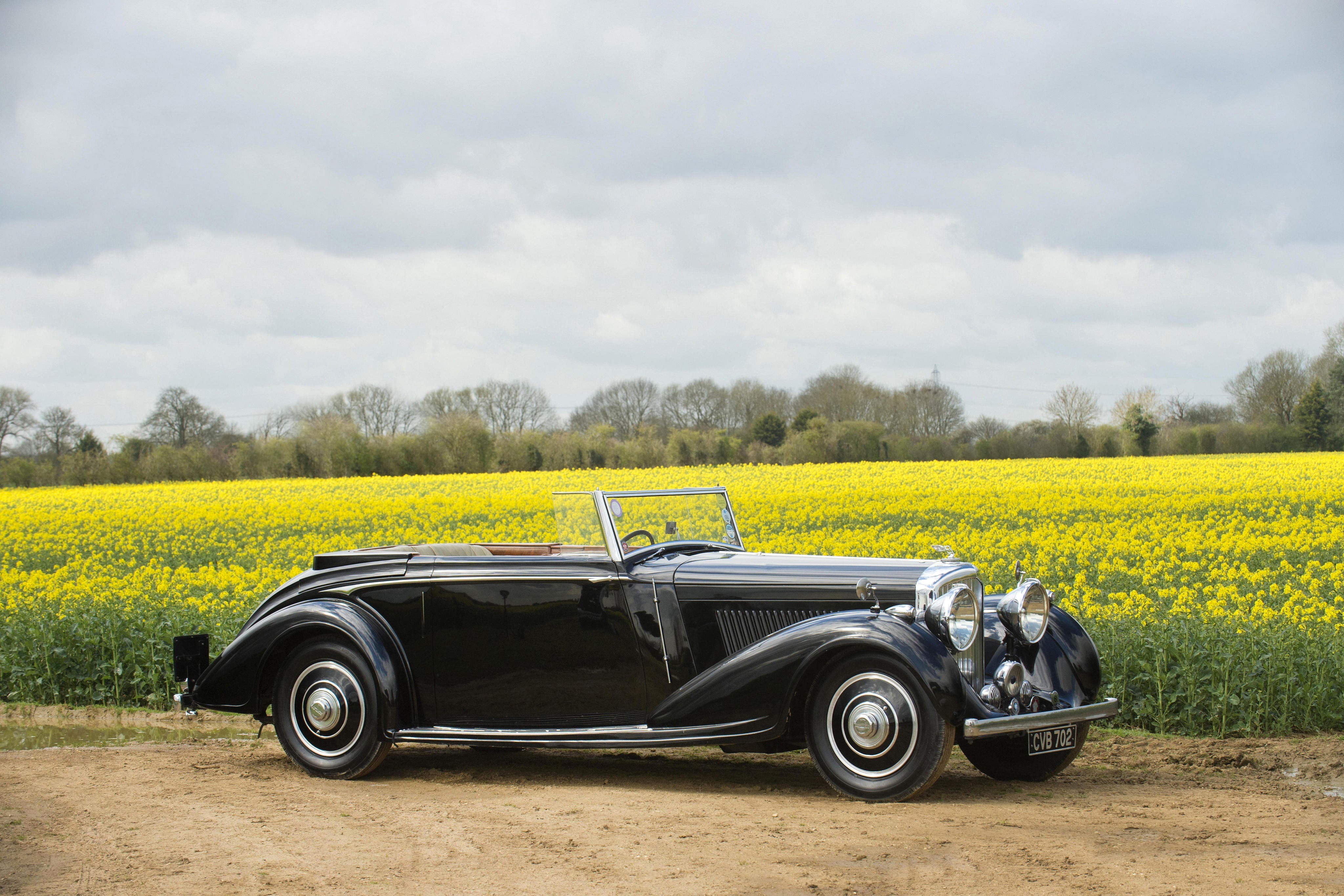 Black Bentley Retro Cabriolet in a Field HD Wallpaper