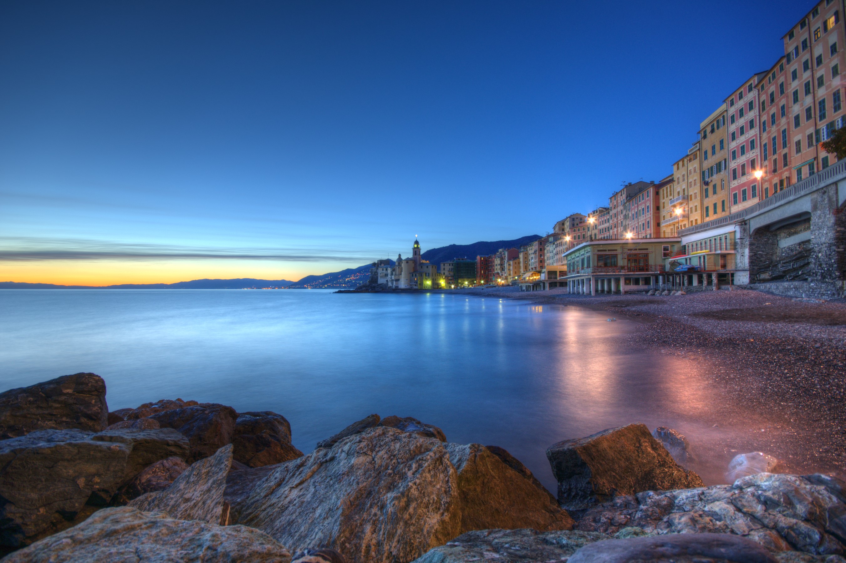 Camogli, Liguria, Italy at dusk with HDR effect HD Wallpaper