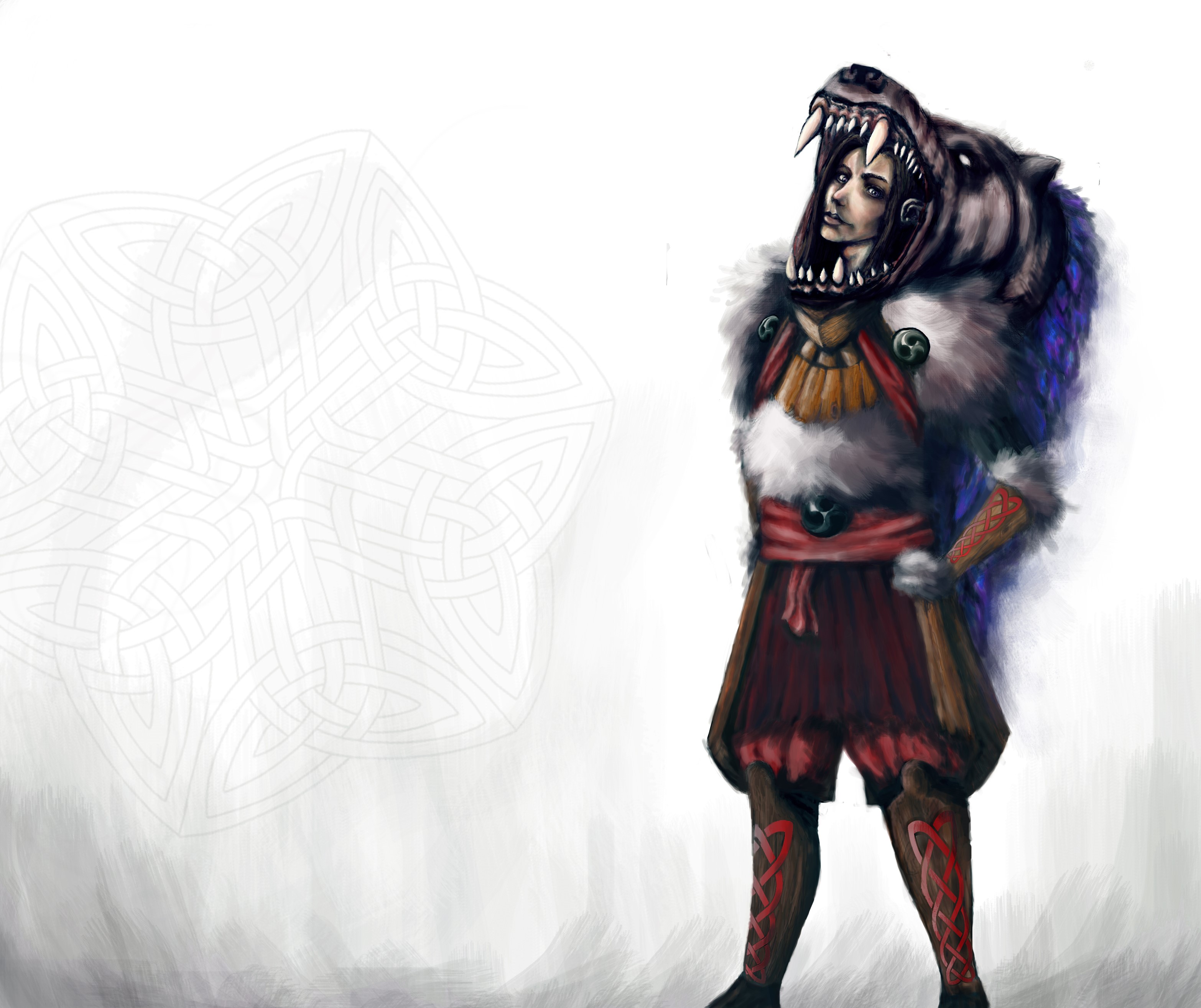 Warrior wearing a bear head and fur armor HD Wallpaper