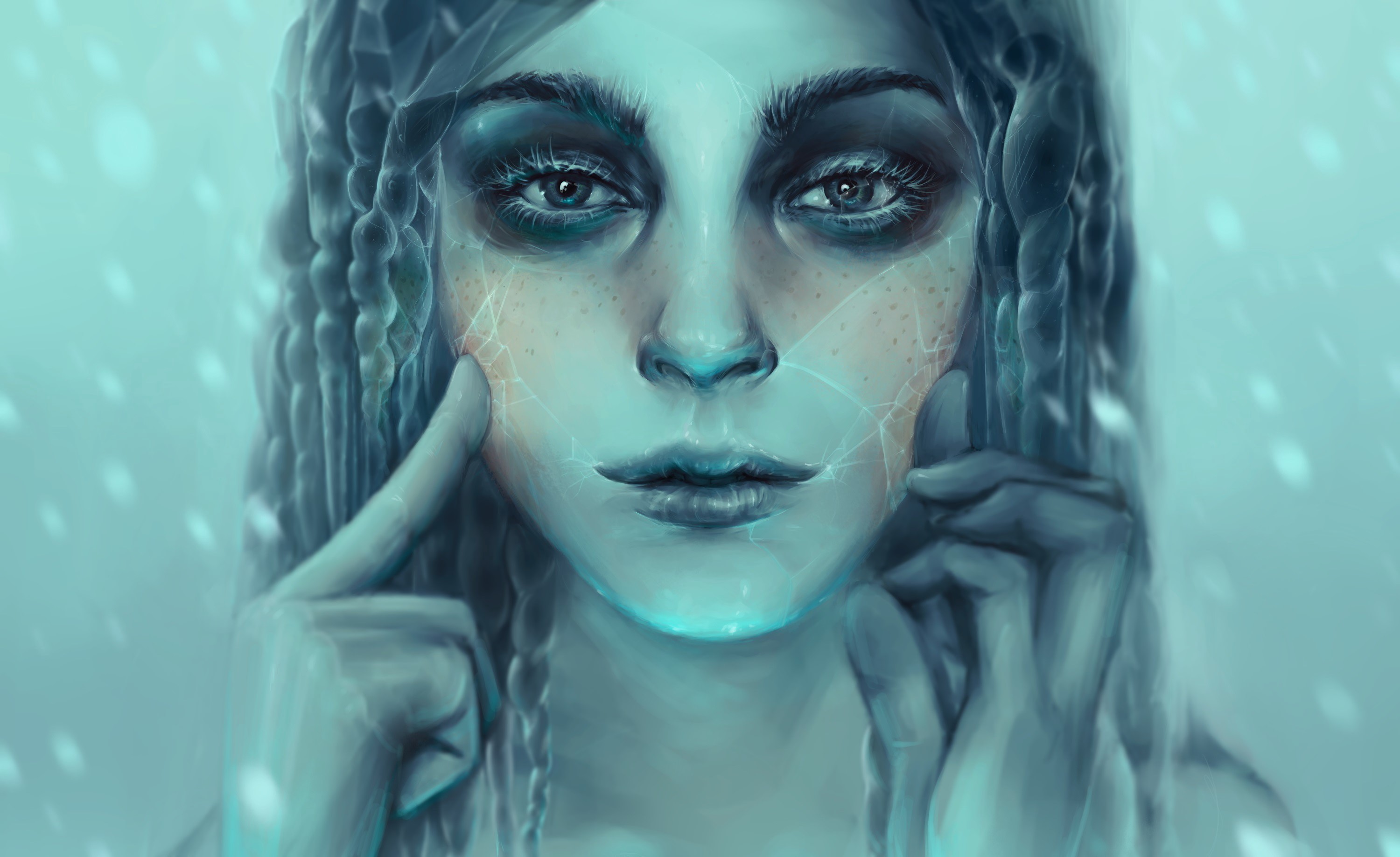 Painting of a woman with cracked skin and braided hair HD Wallpaper