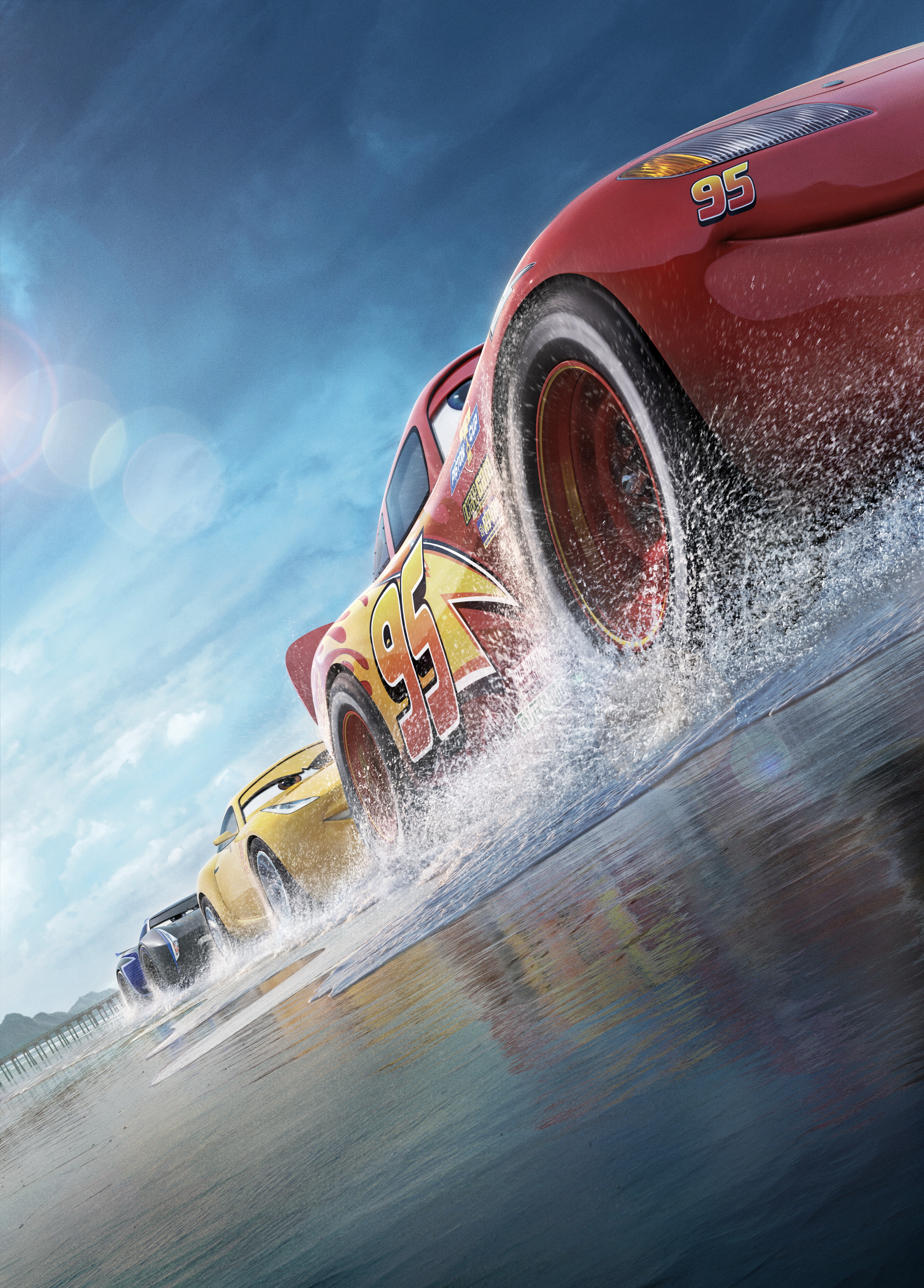 4K Lightning McQueen and Friends Racing on Water HD Phone Wallpaper