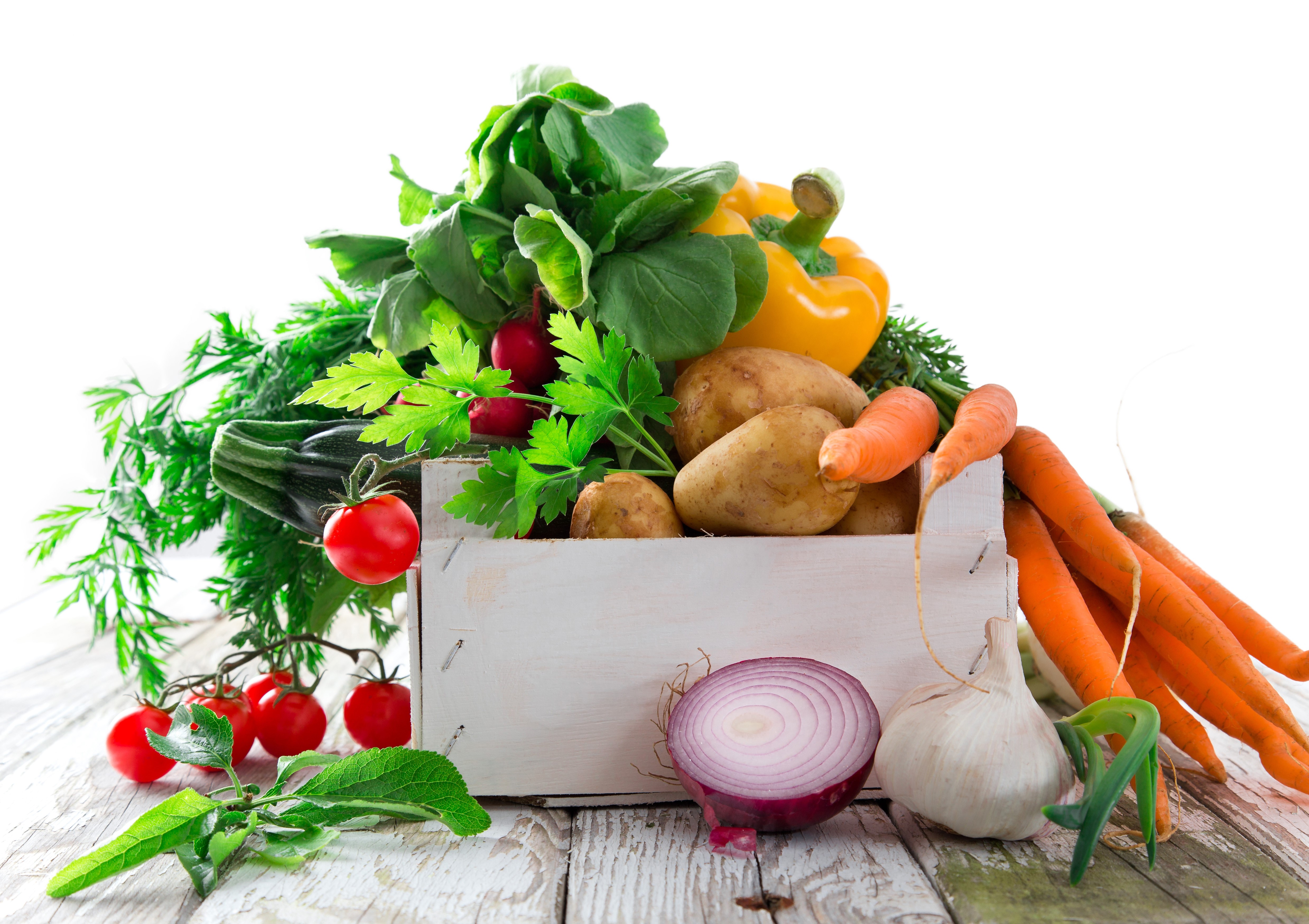 4K Vegetables: Onion, Garlic, Carrots, Tomatoes, Potato HD Wallpaper