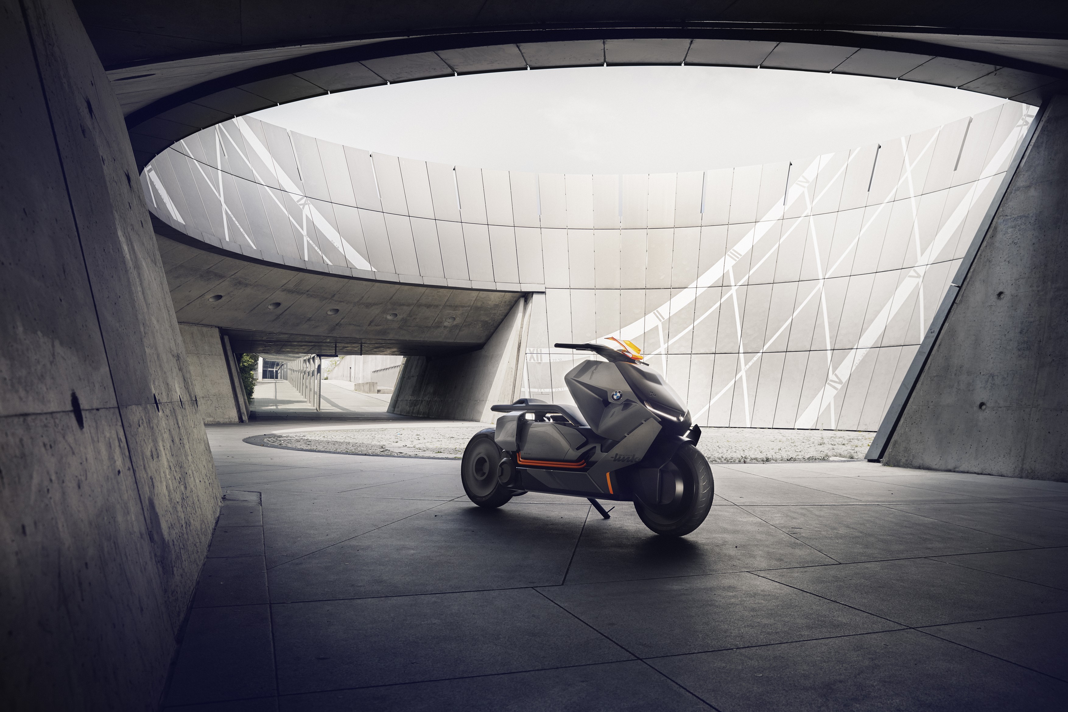 BMW Motorrad Concept Scooter in Modern Architecture HD Wallpaper