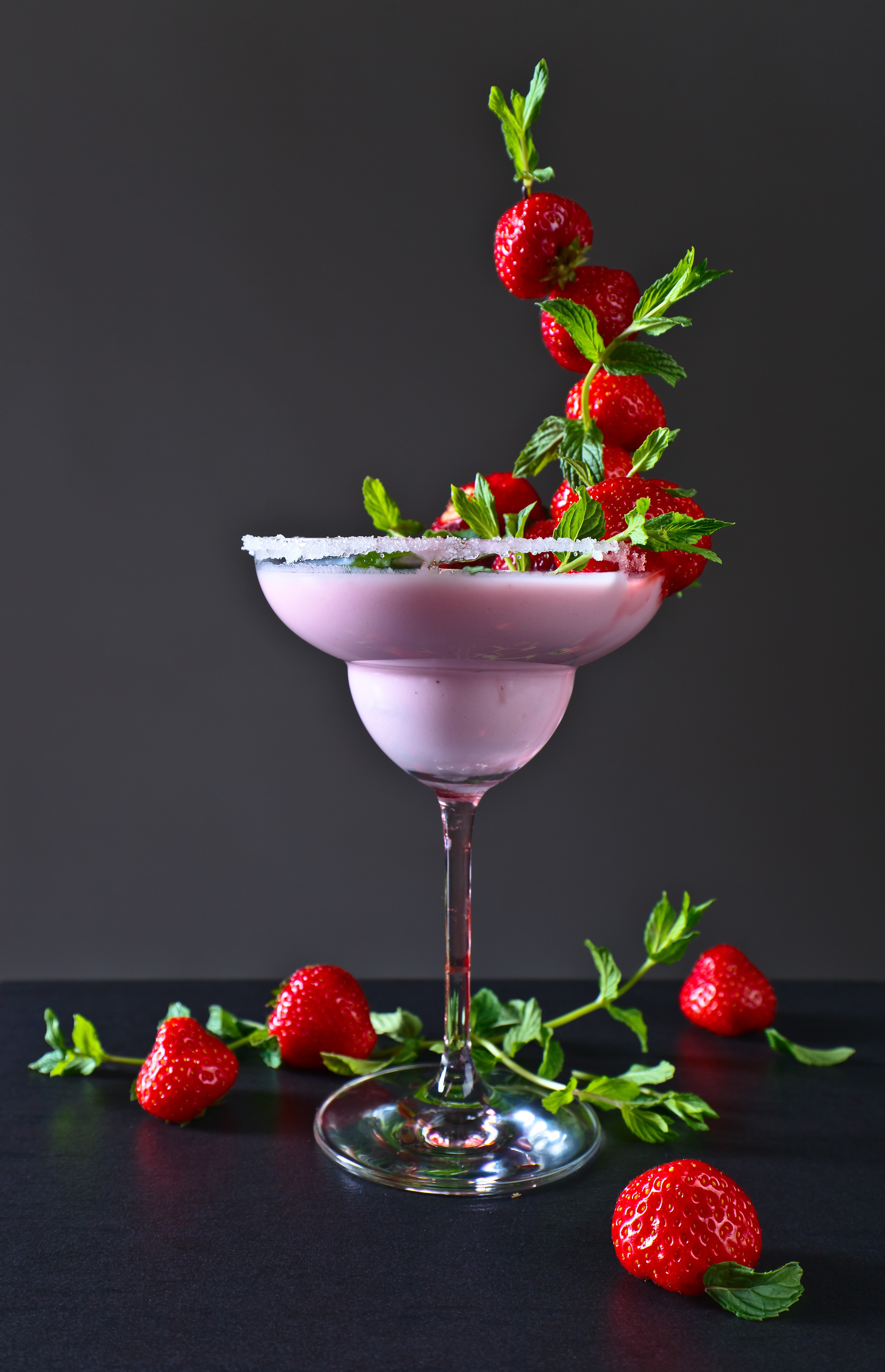 Strawberry cocktail with mint and sugar rim HD Phone Wallpaper