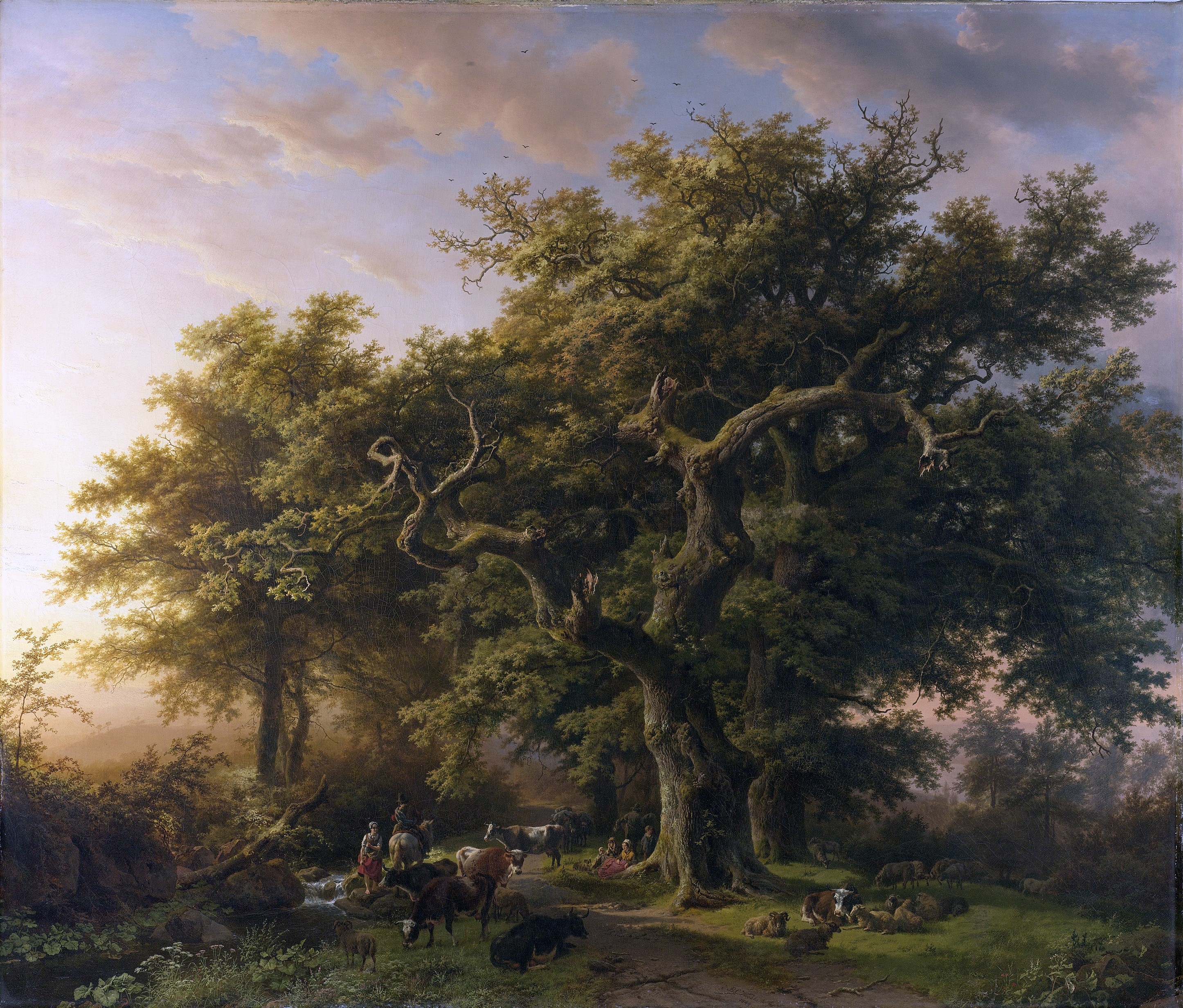 Forest Scene with Cattle and People by Barend Cornelis Koekkoek HD Wallpaper