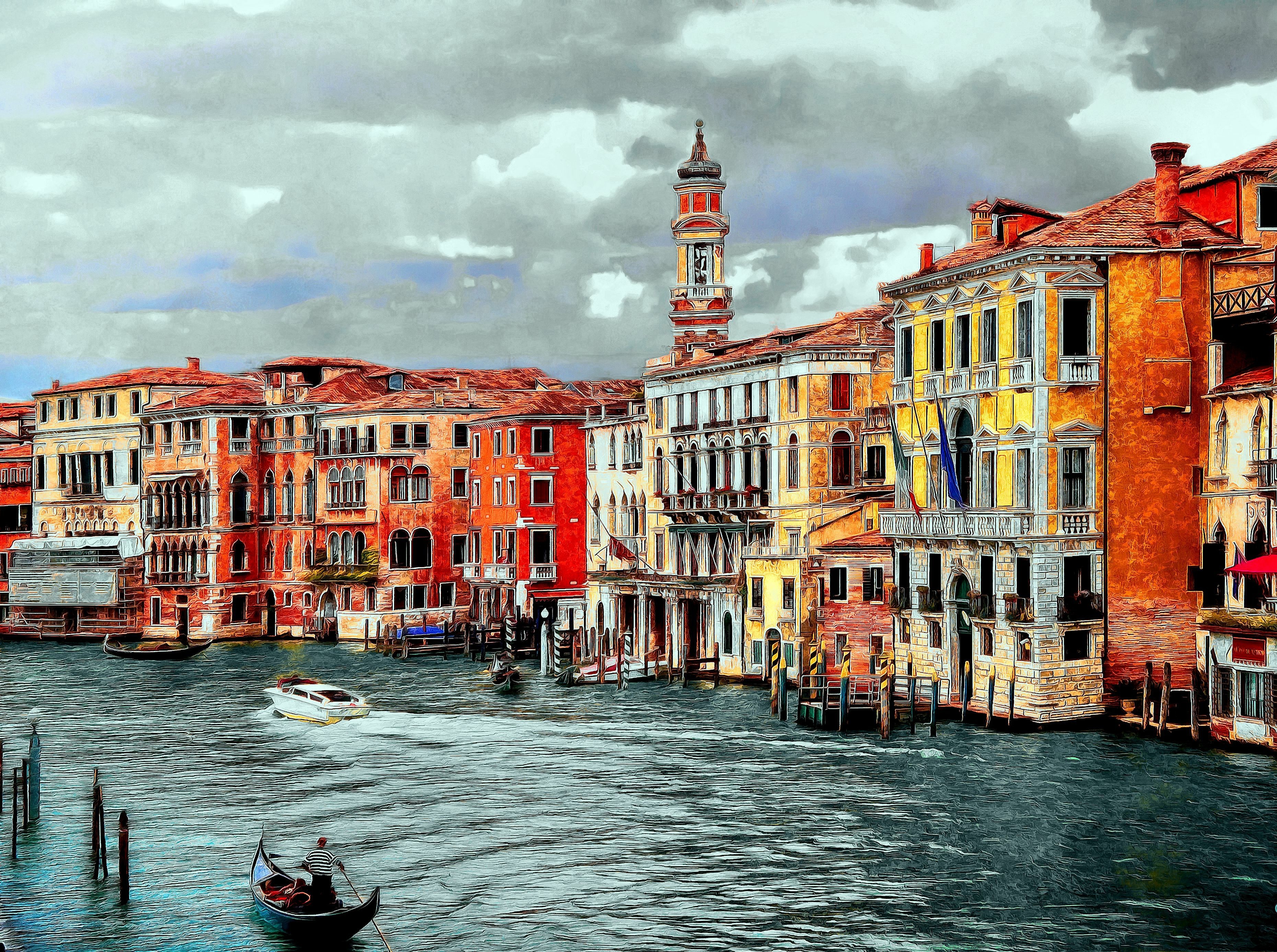 Venice Grand Canal with Gondola and Buildings HD Wallpaper