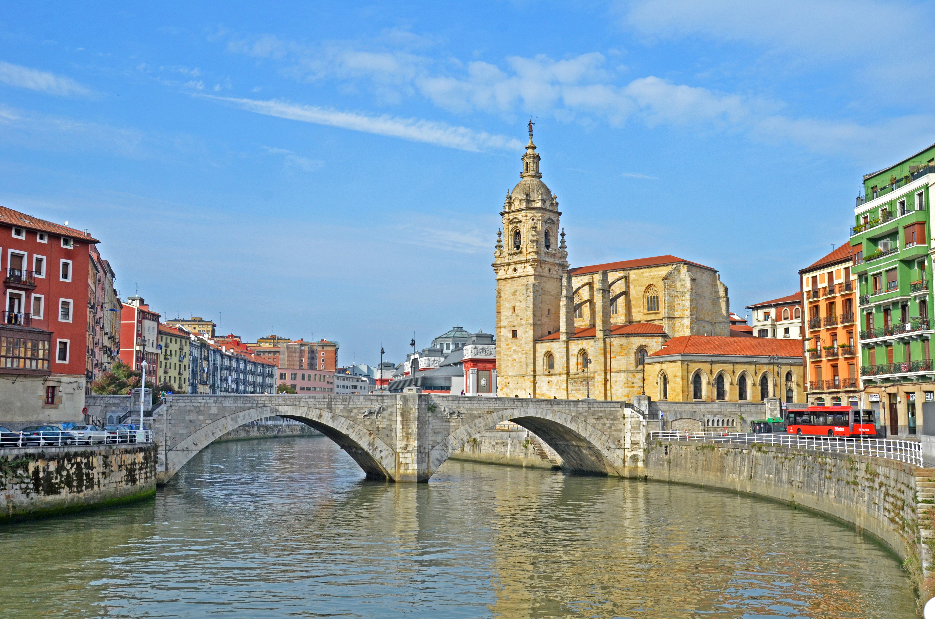 Bilbao Basque Country Spain River Bridge and Buildings HD Wallpaper