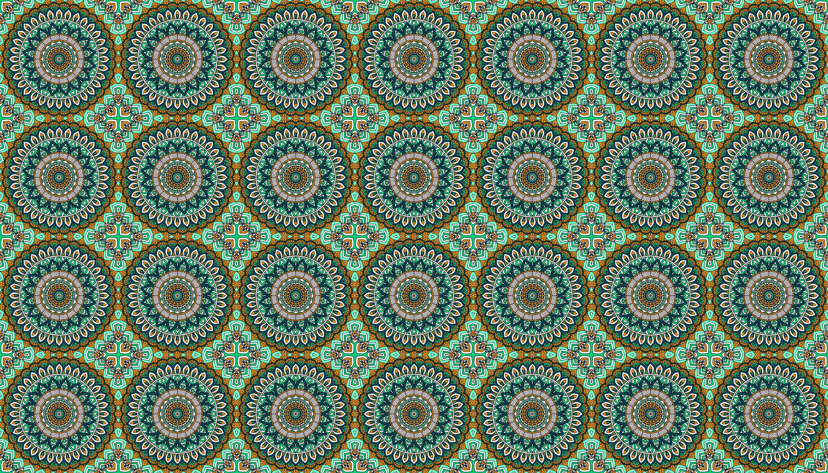 Mandala pattern with teal, gold, and grey colors HD Wallpaper