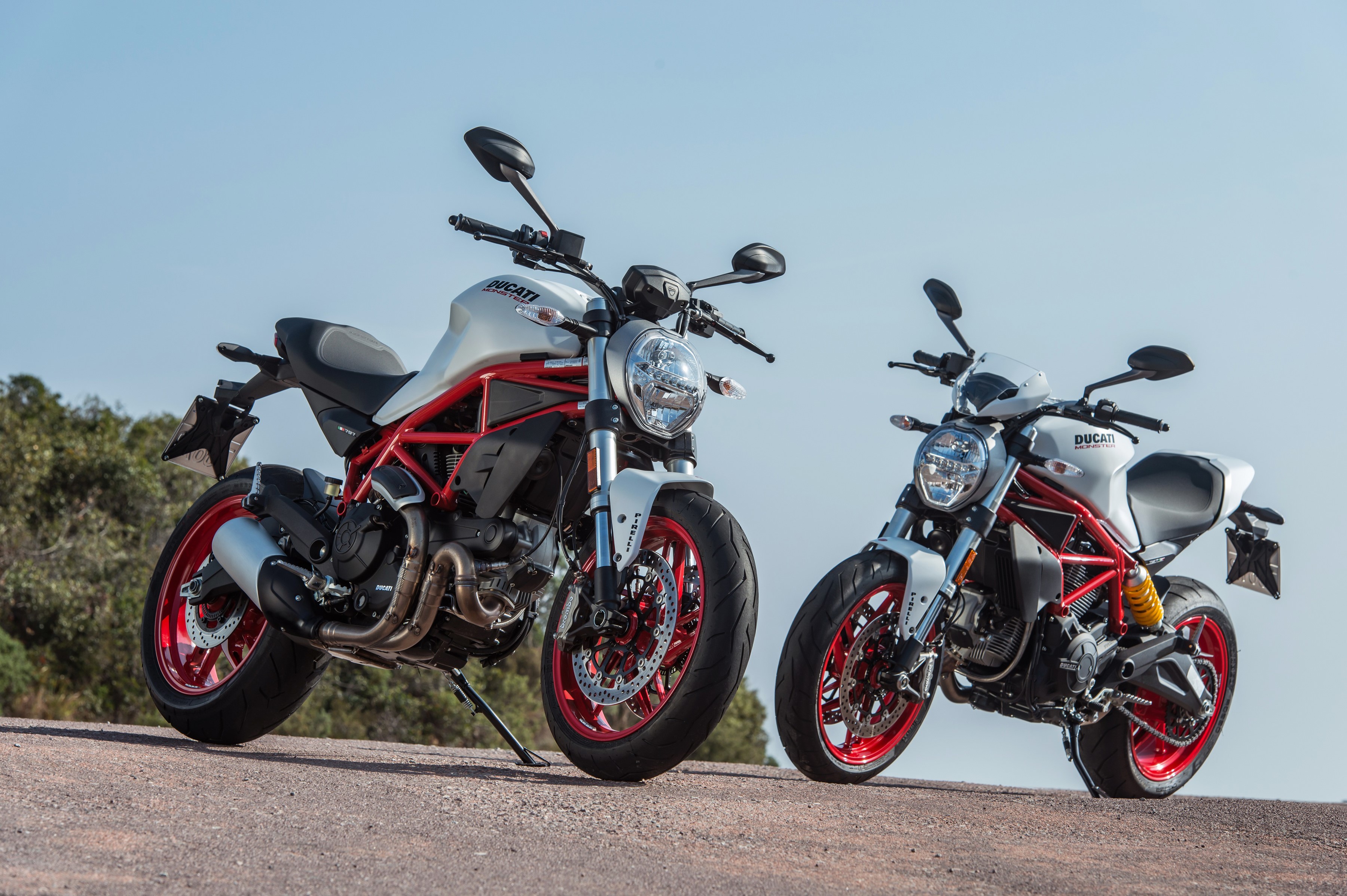 Two Ducati Monster 797 motorcycles HD Wallpaper