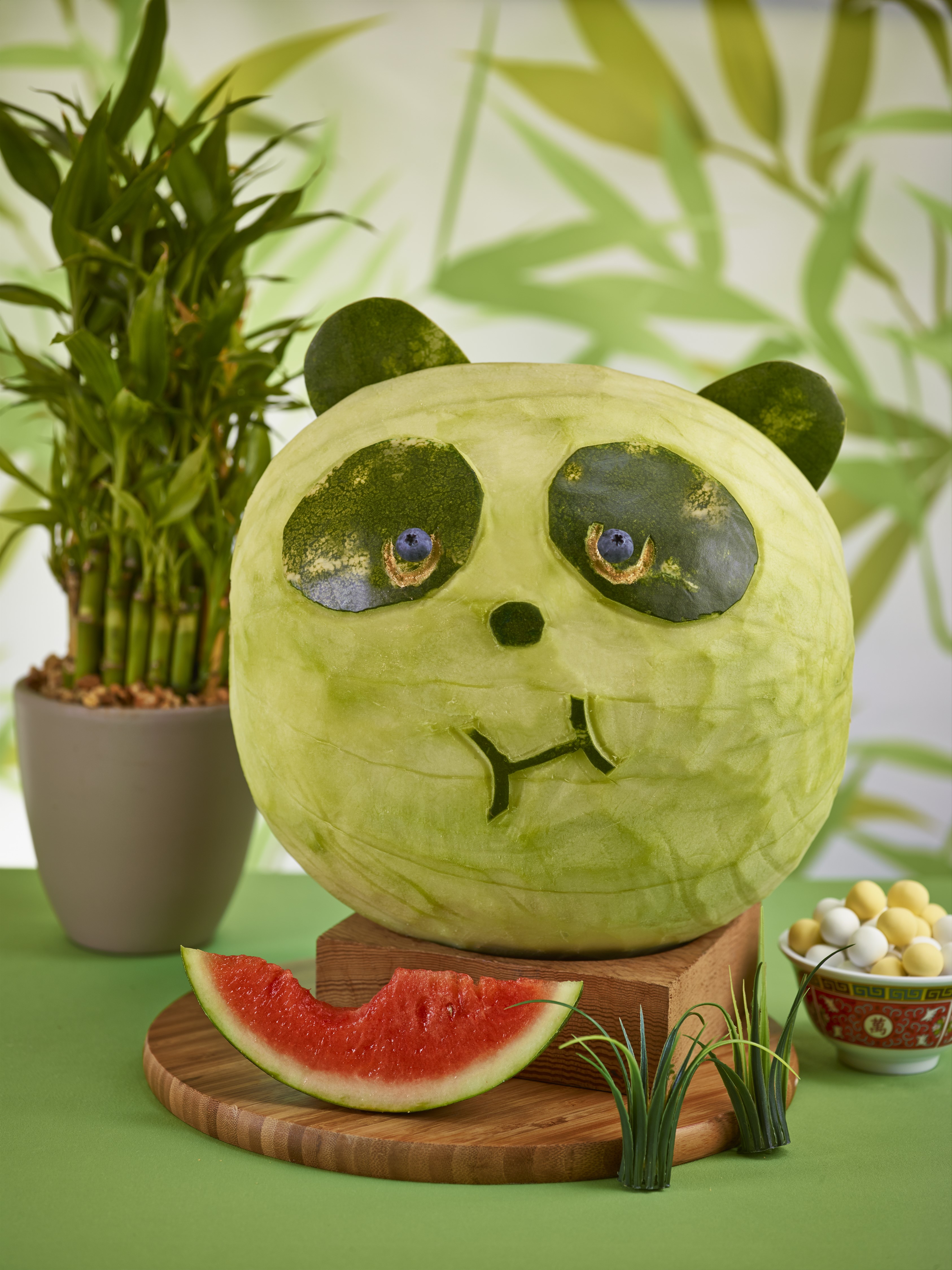 Watermelon carved into a panda face HD Phone Wallpaper