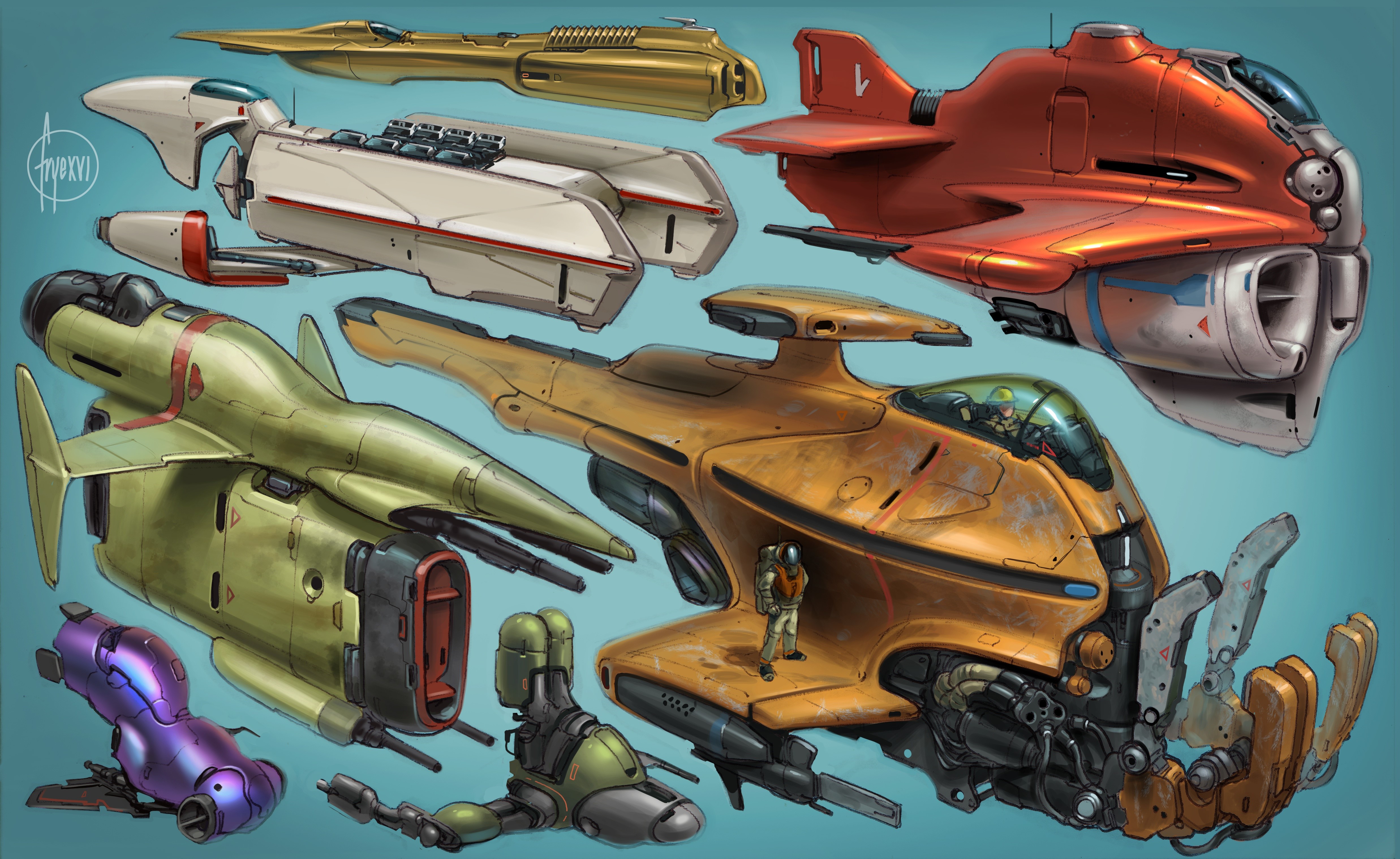 Collection of futuristic starships HD Wallpaper