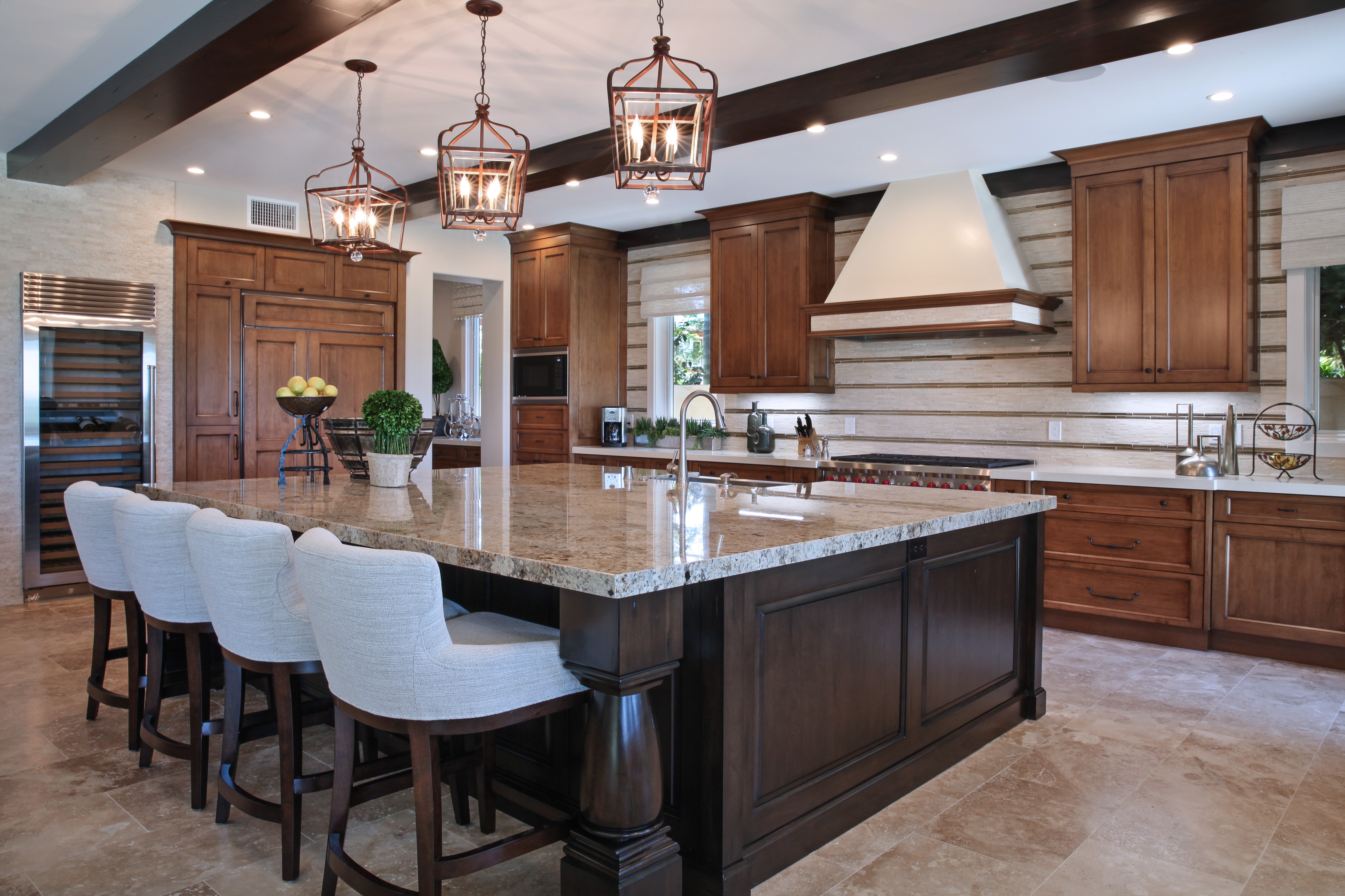 Kitchen Interior Design with Island and Chairs HD Wallpaper