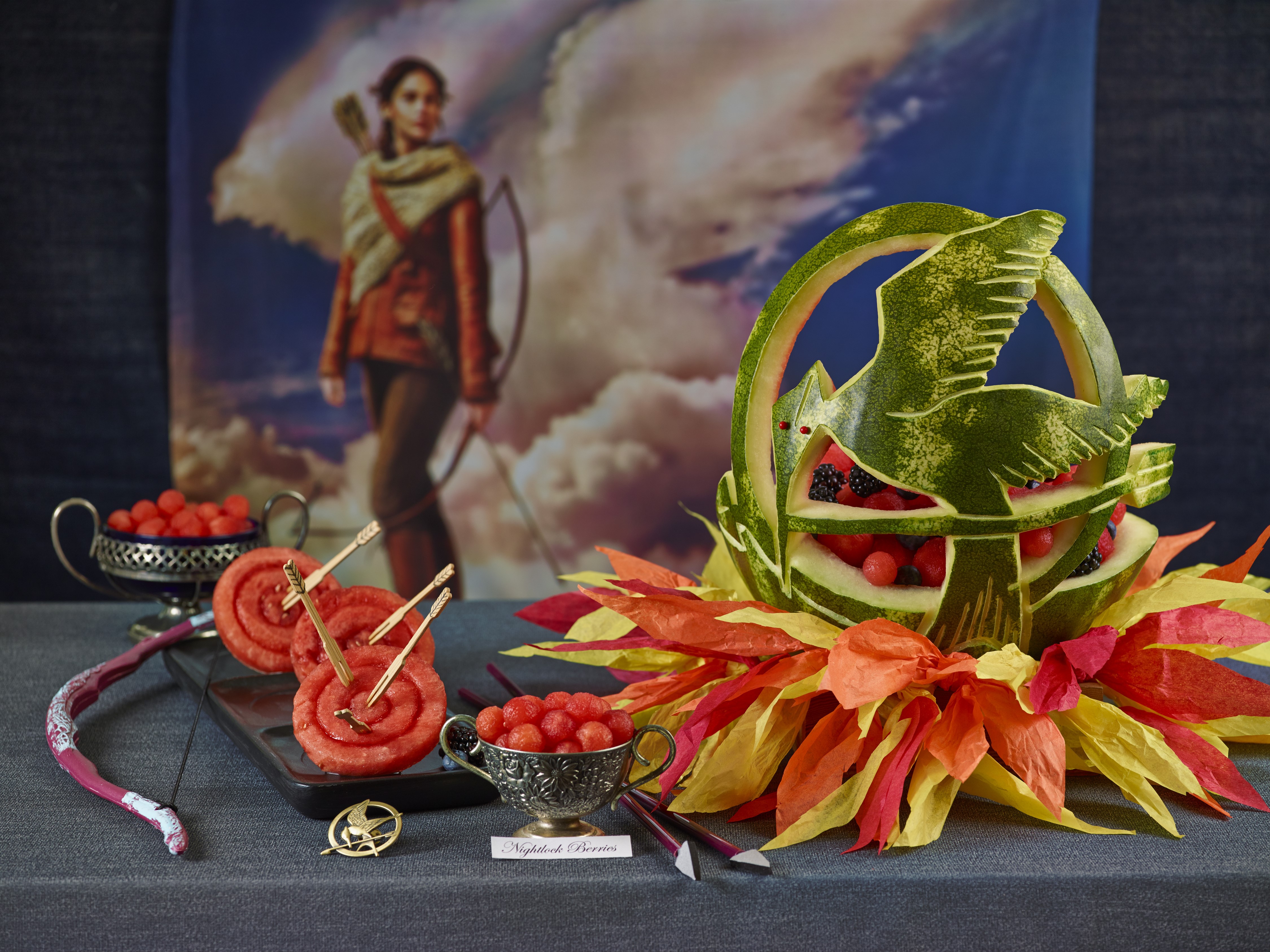 Watermelon Carving with Berries and Fruit HD Wallpaper