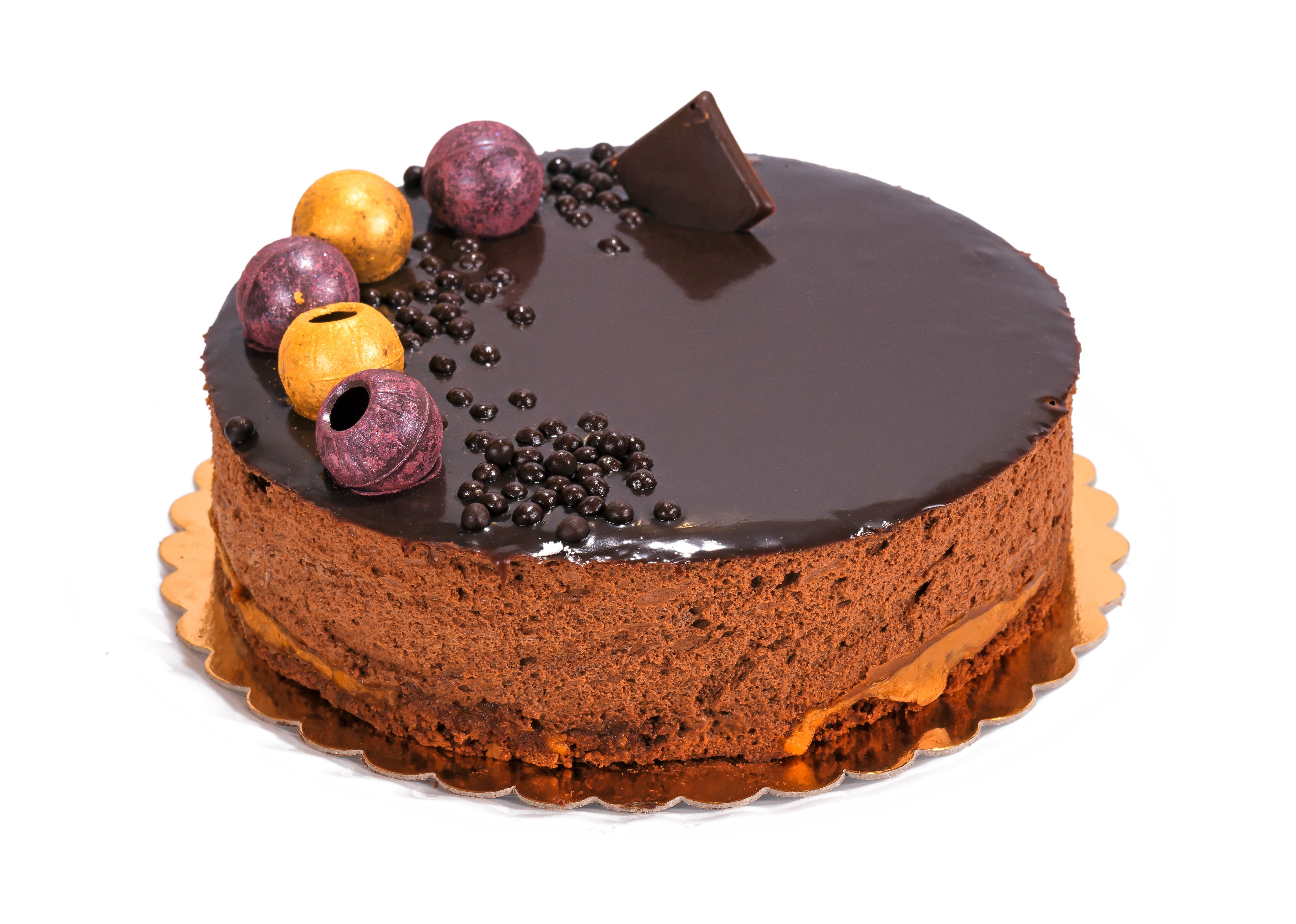 Chocolate cake with chocolate glaze and decorations HD Wallpaper