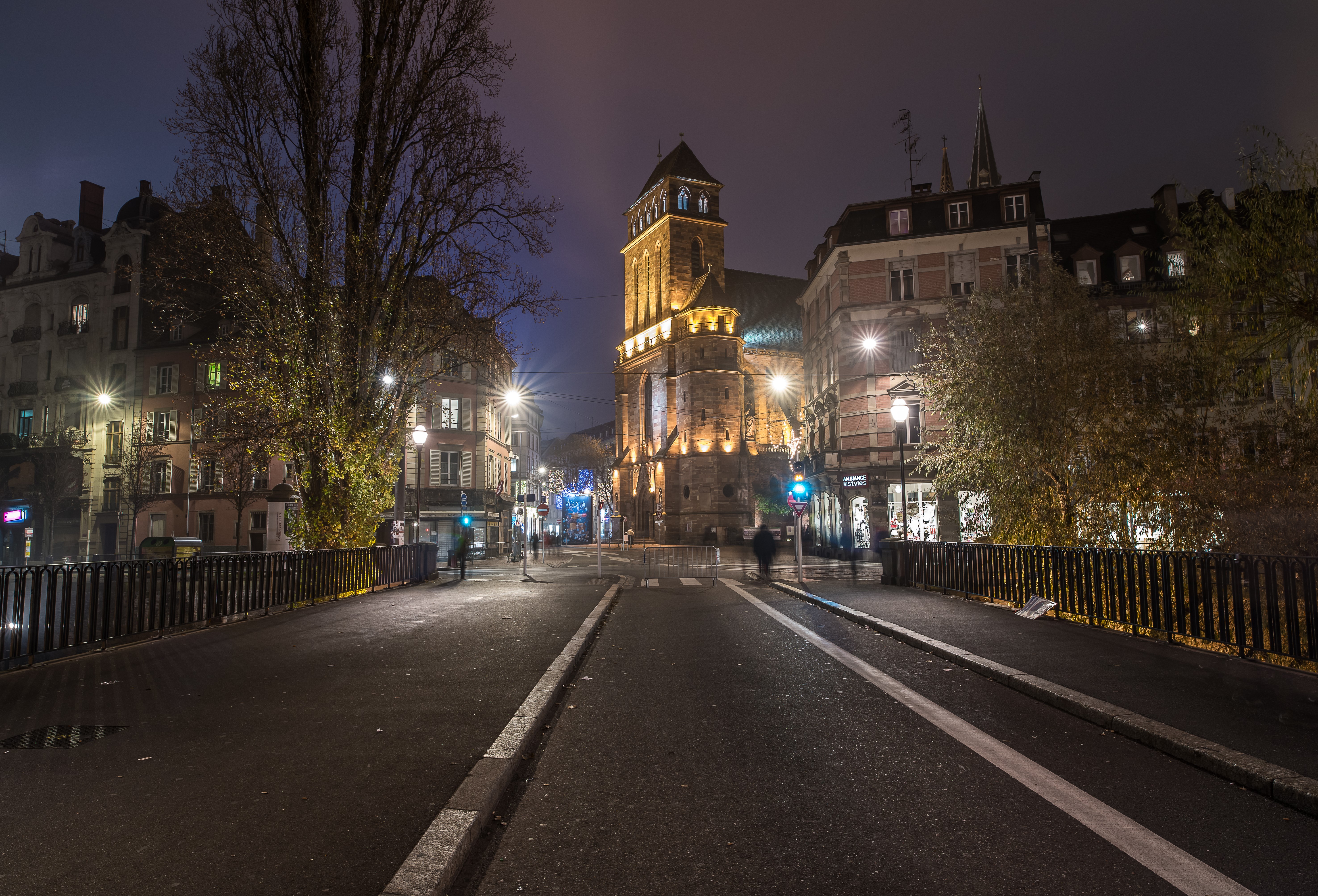 Strasbourg at Night with Church and Street Lights HD Wallpaper