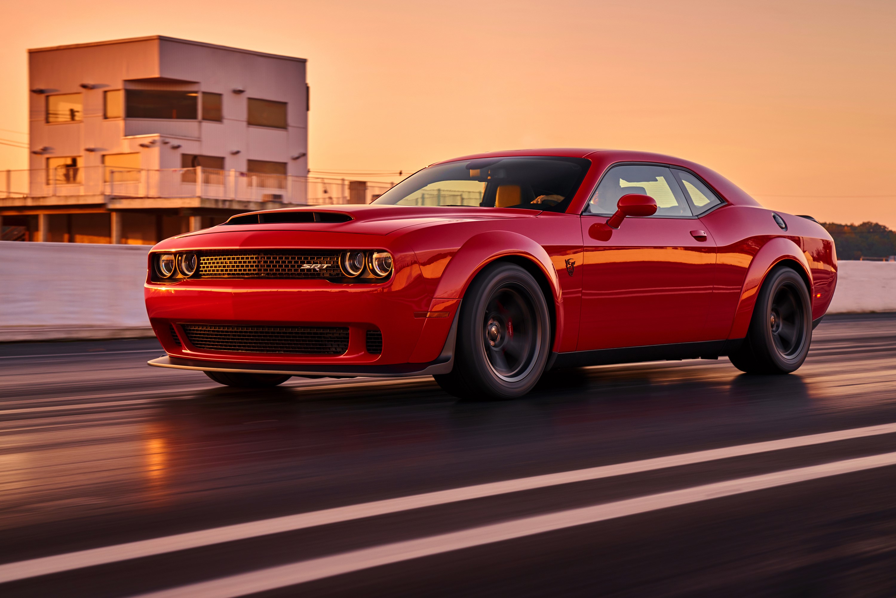 Red 2018 Dodge Challenger SRT Demon on a Racetrack HD Wallpaper