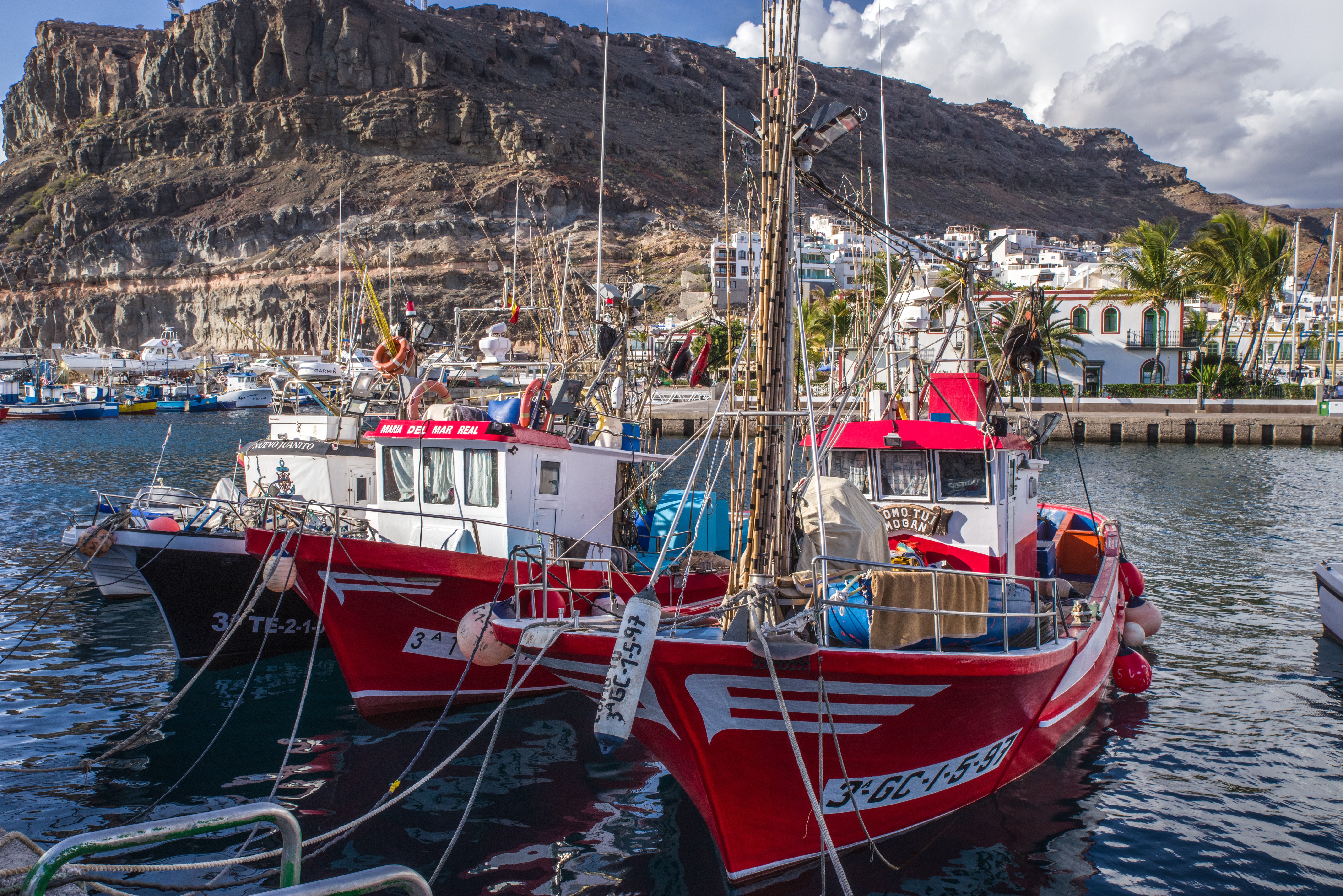 Fishing boats in Puerto De Mogan, Canary Islands HD Wallpaper