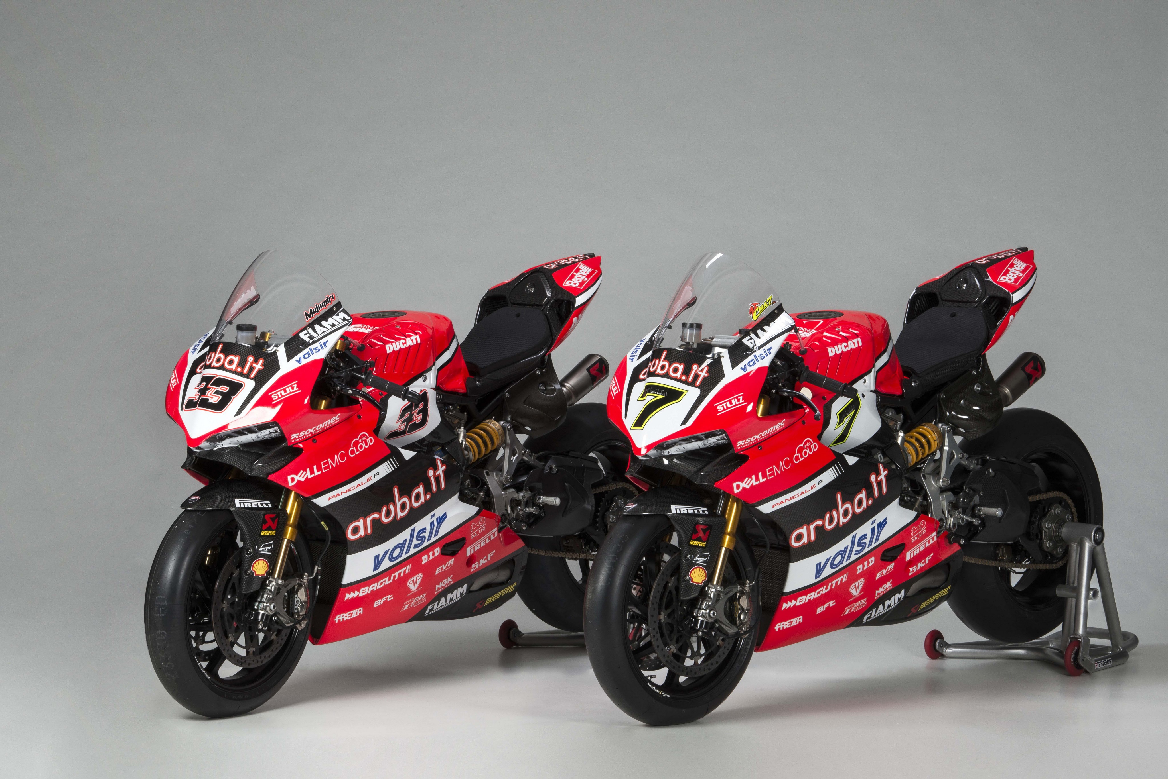 Two Ducati 2017 Panigale R Superbikes on gray background HD Wallpaper