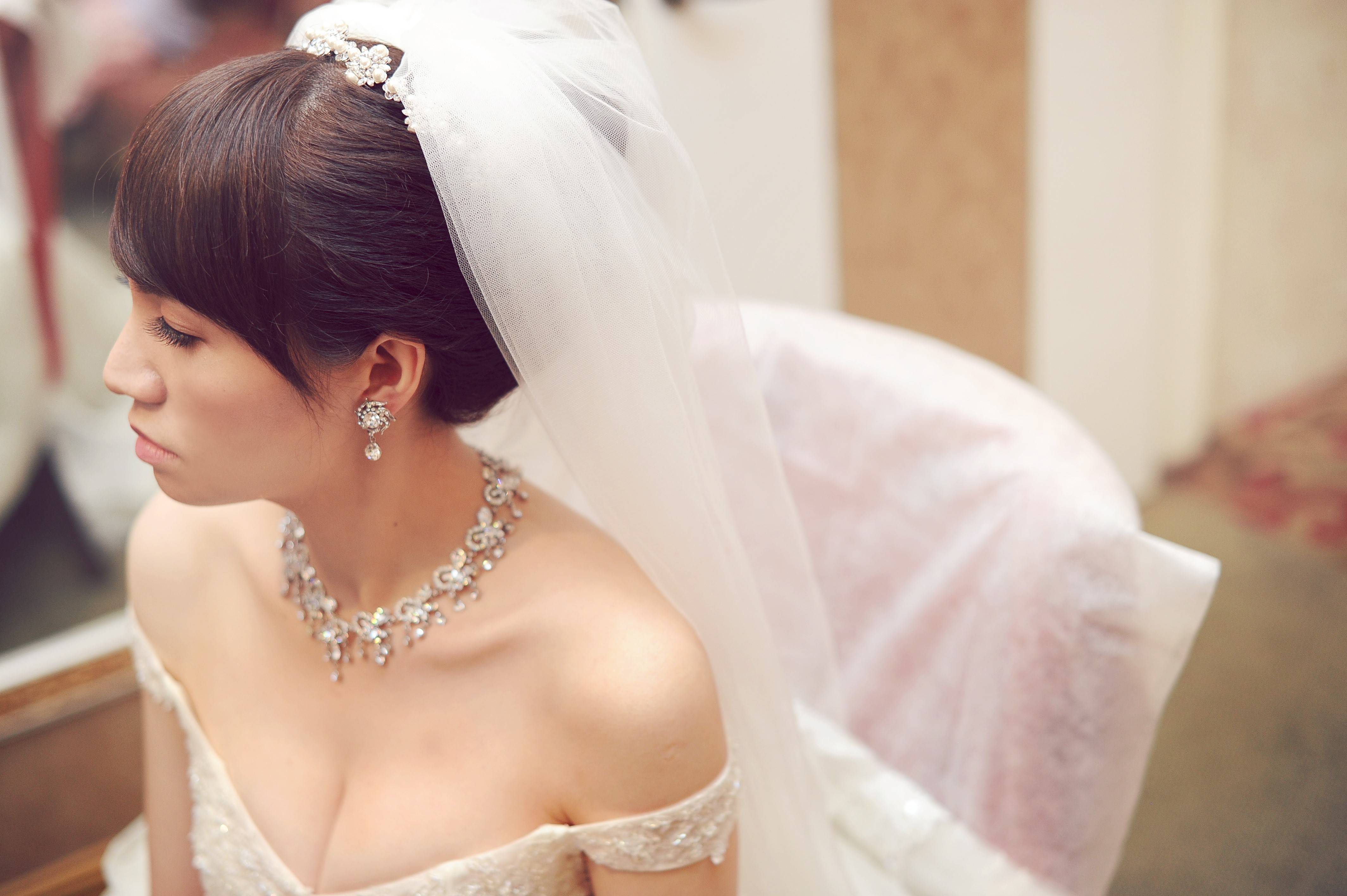 Bride with Jewelry and Veil HD Wallpaper