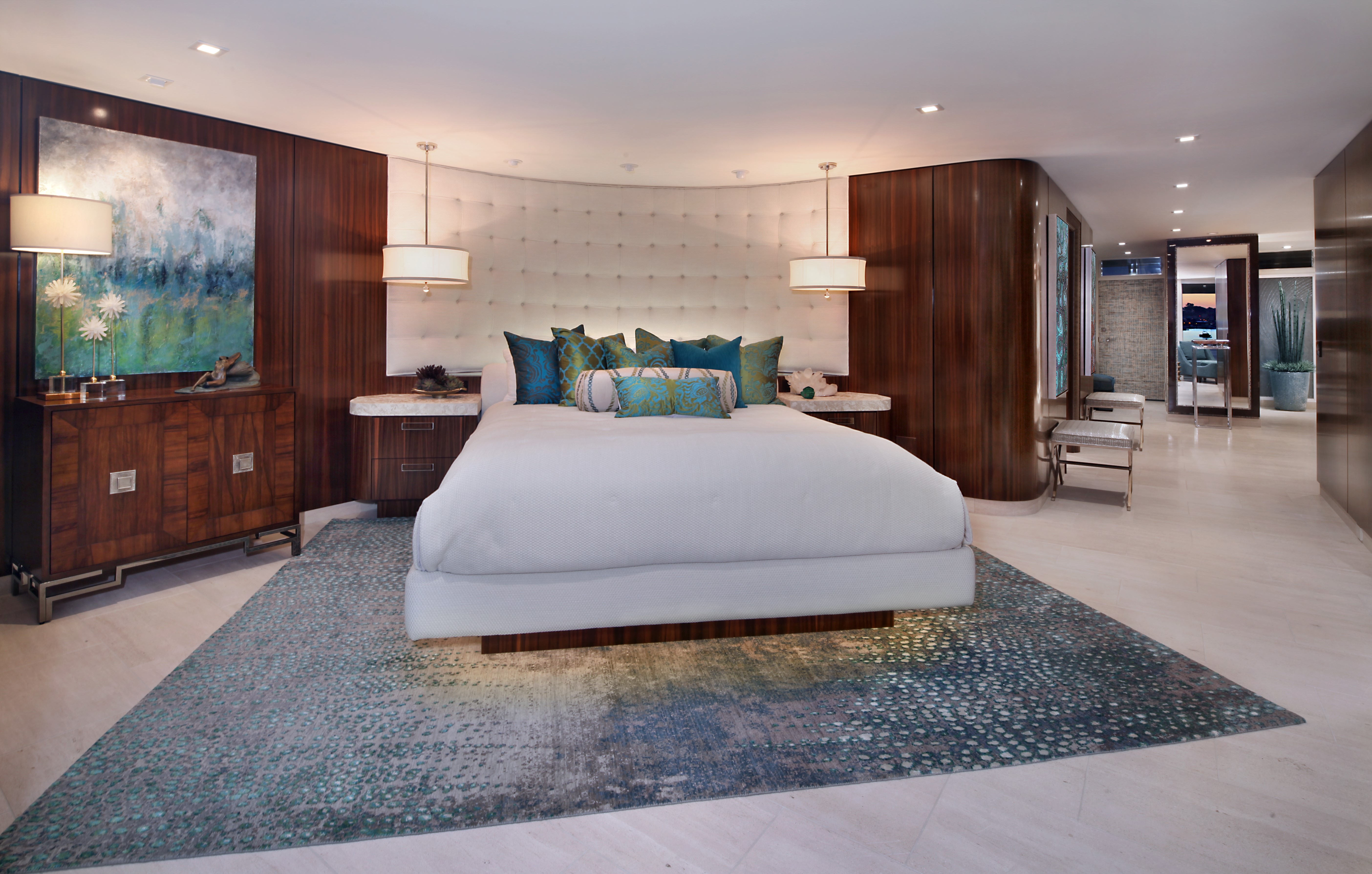 Modern Bedroom Interior Design with Bed and Lamps HD Wallpaper