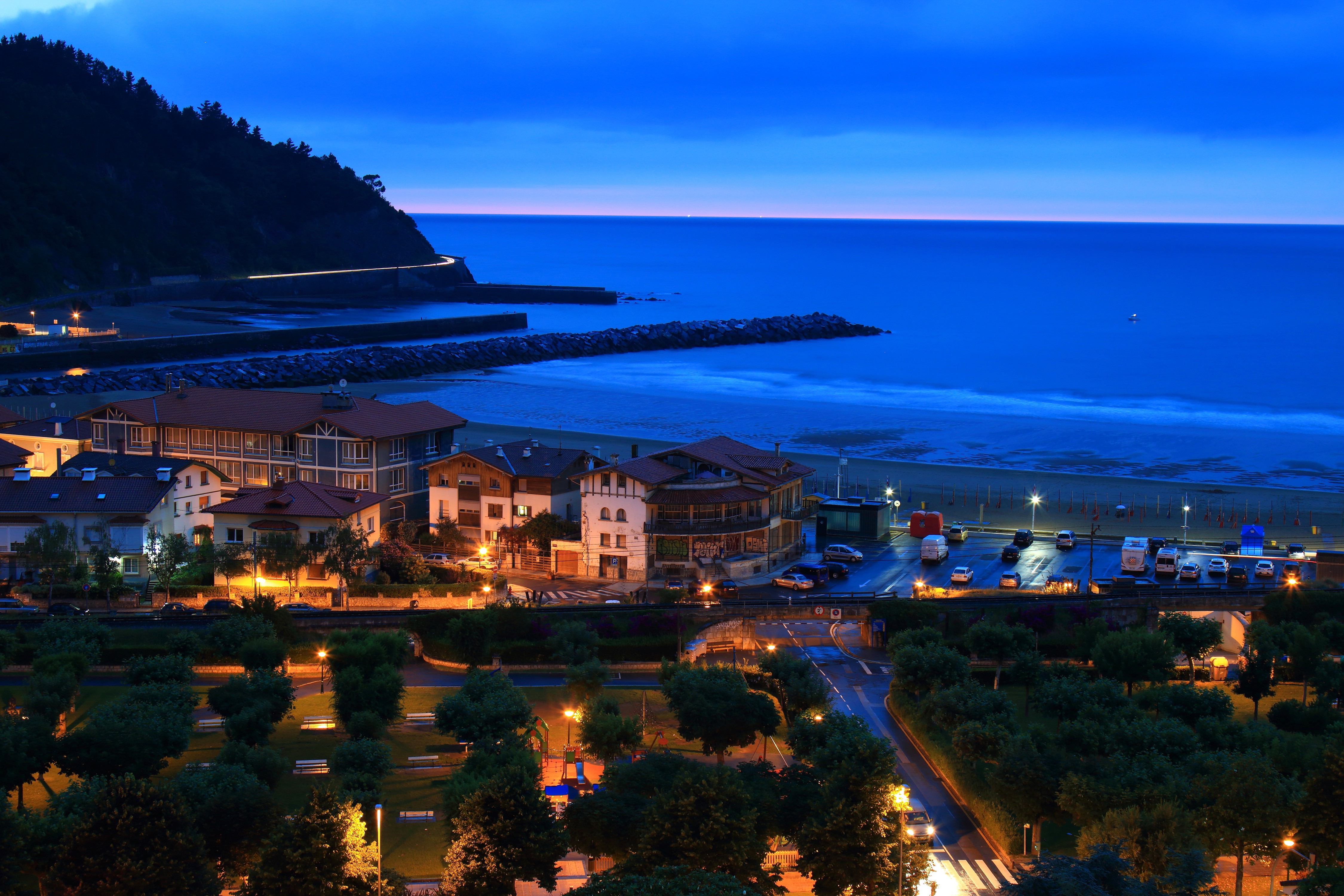 Deba Basque Country Coastline at Night HD Wallpaper