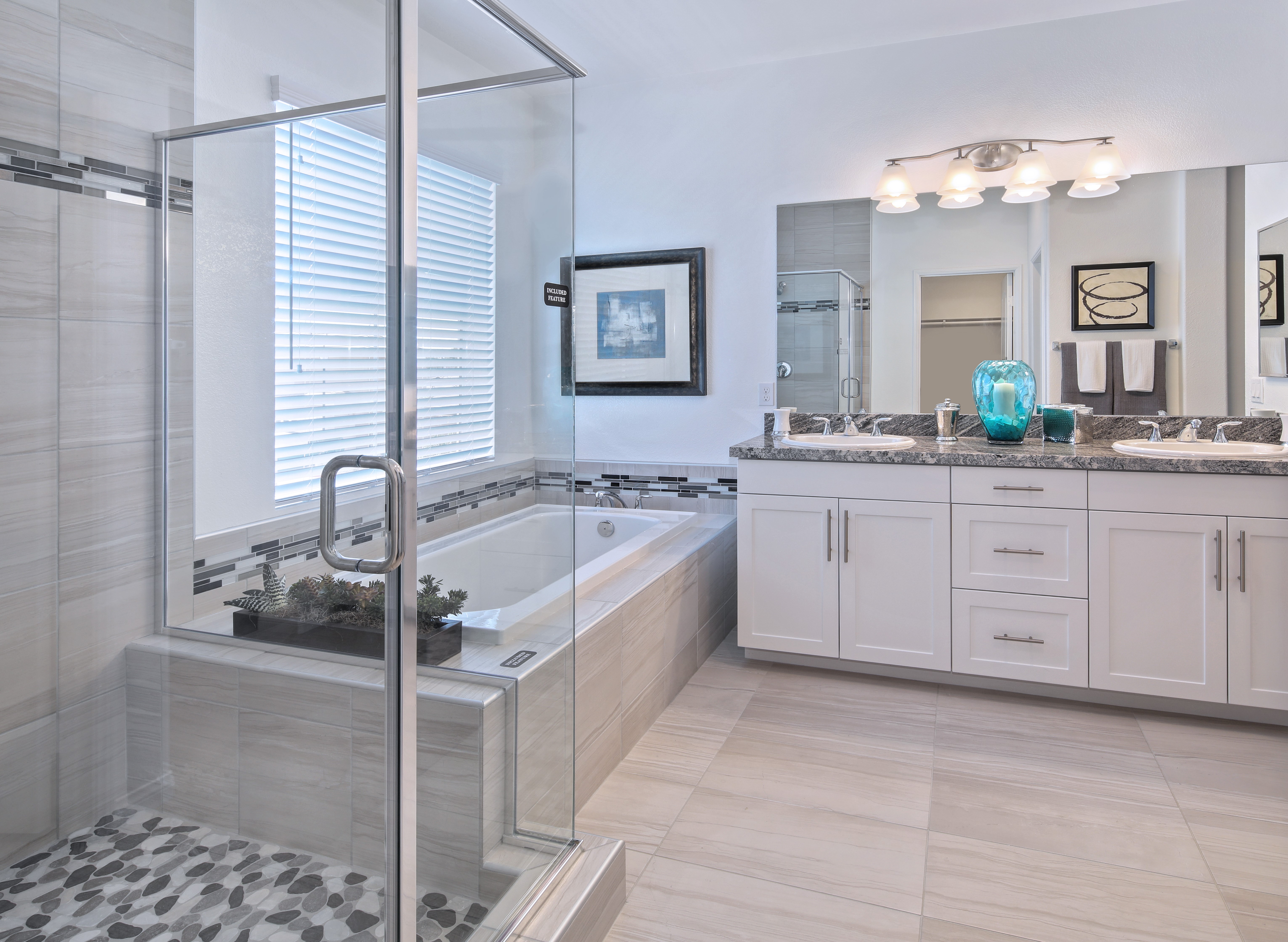 Modern Bathroom with Bathtub and Double Vanity HD Wallpaper