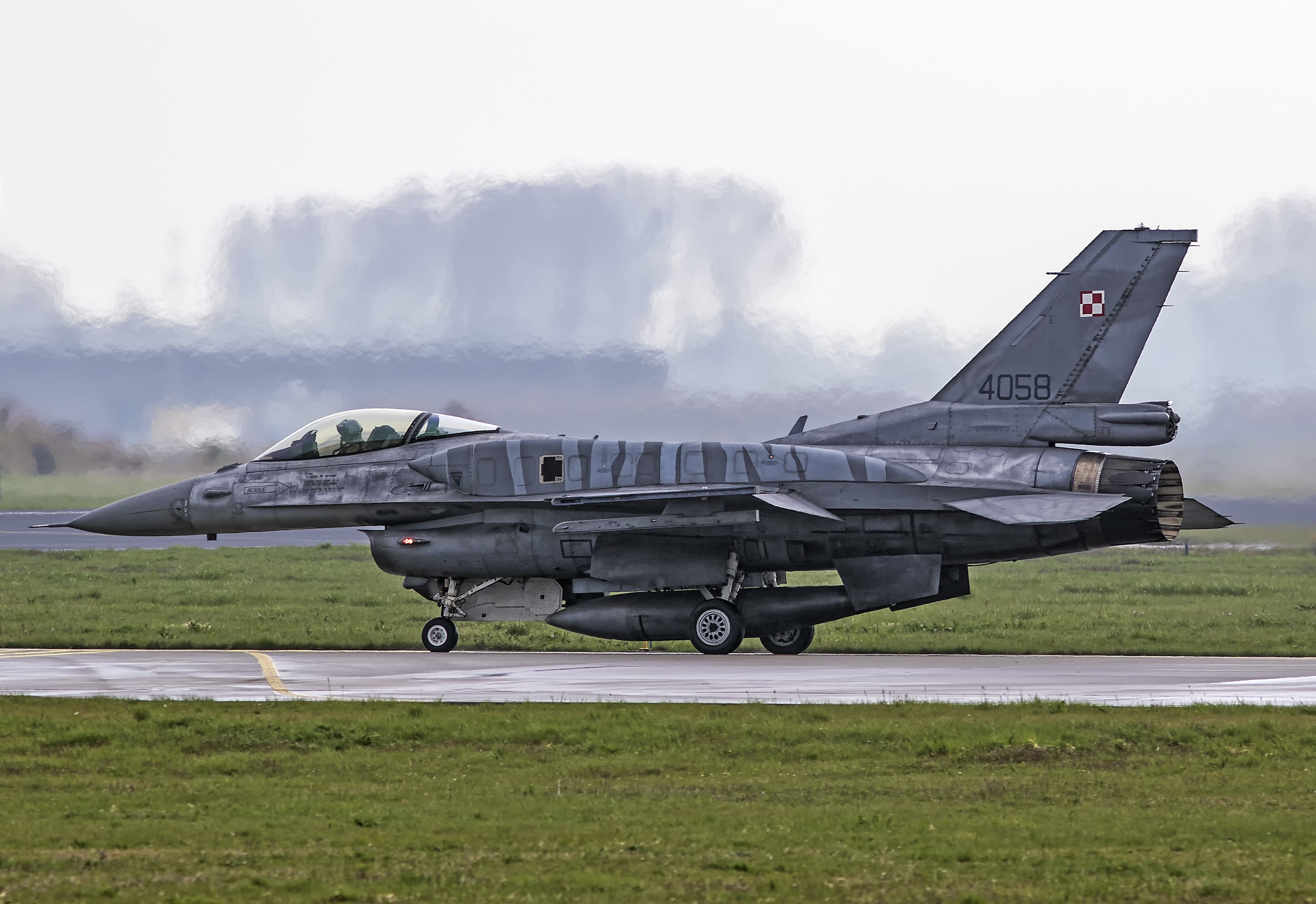 F-16C Fighting Falcon airplane with Polish flag HD Wallpaper