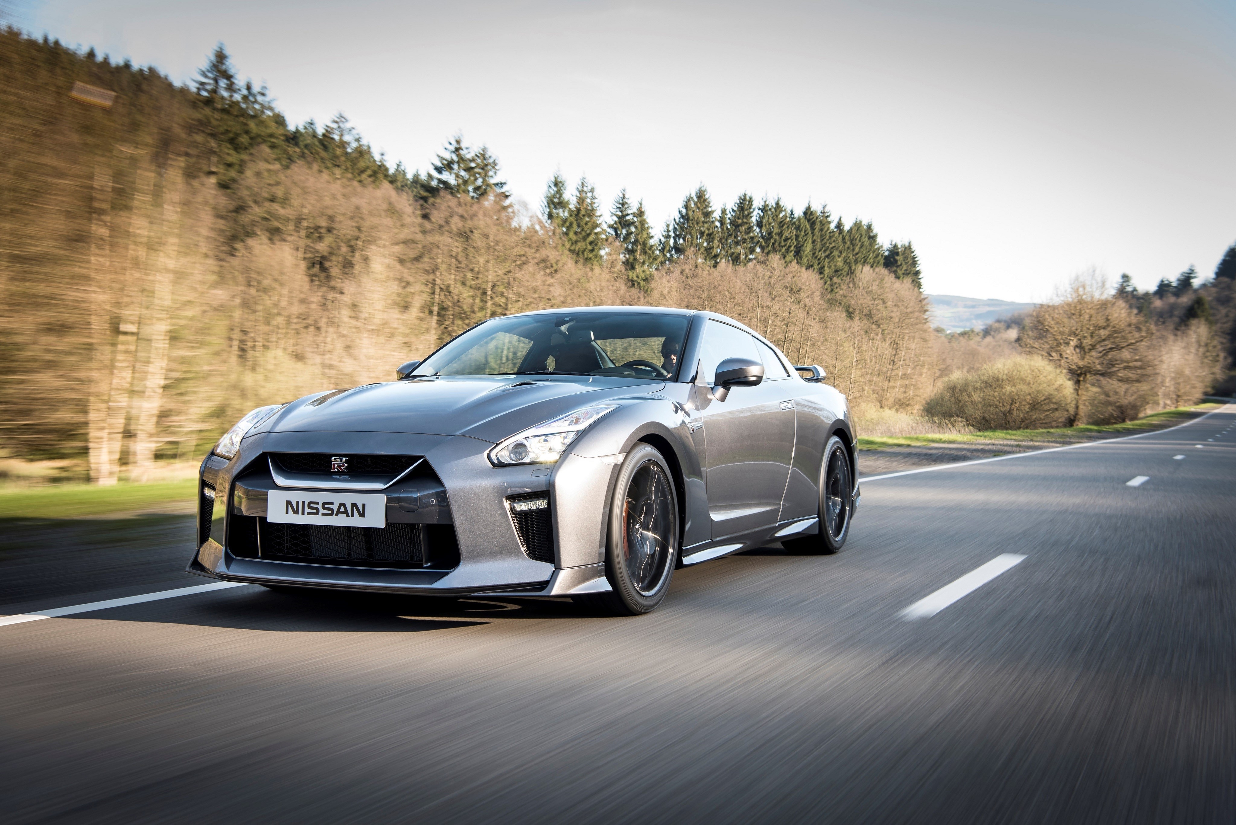 Grey Nissan GT-R in Motion HD Wallpaper