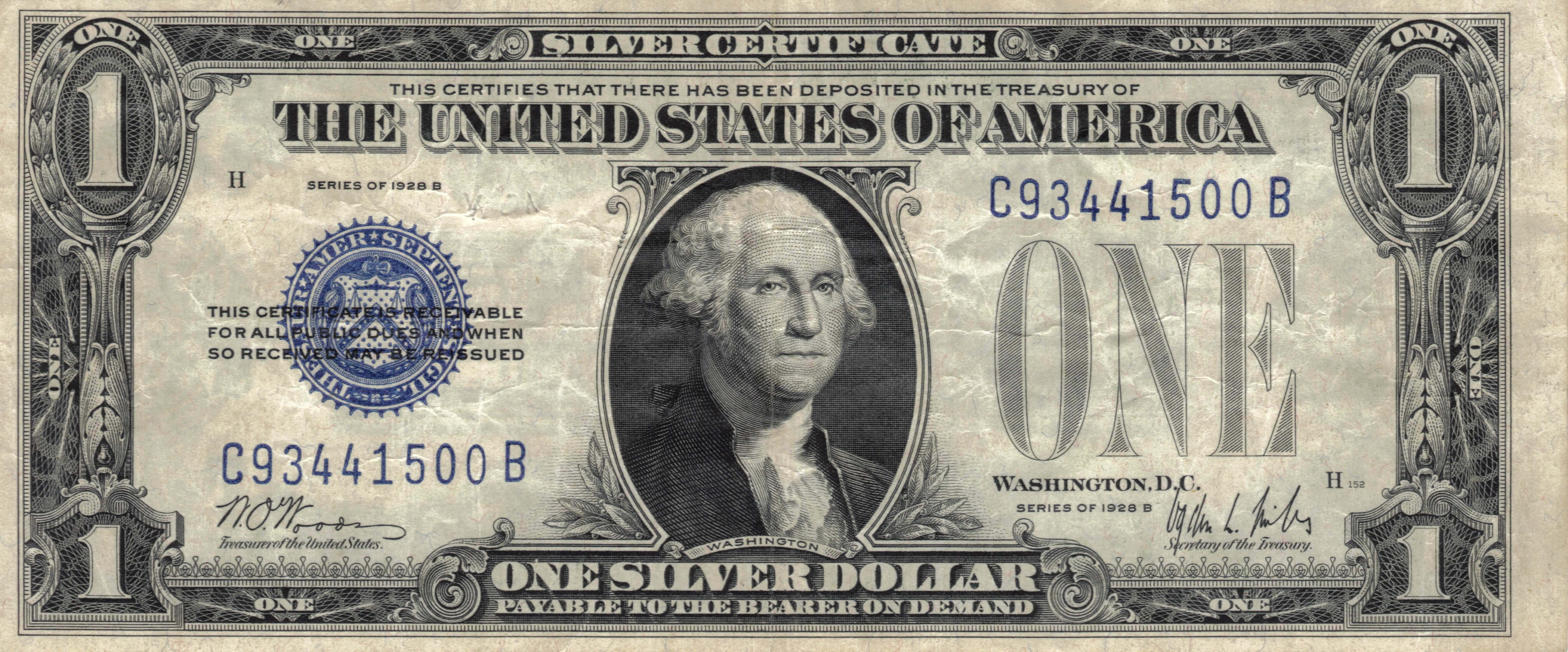1928 B Silver Certificate Dollar Bill HD Wallpaper