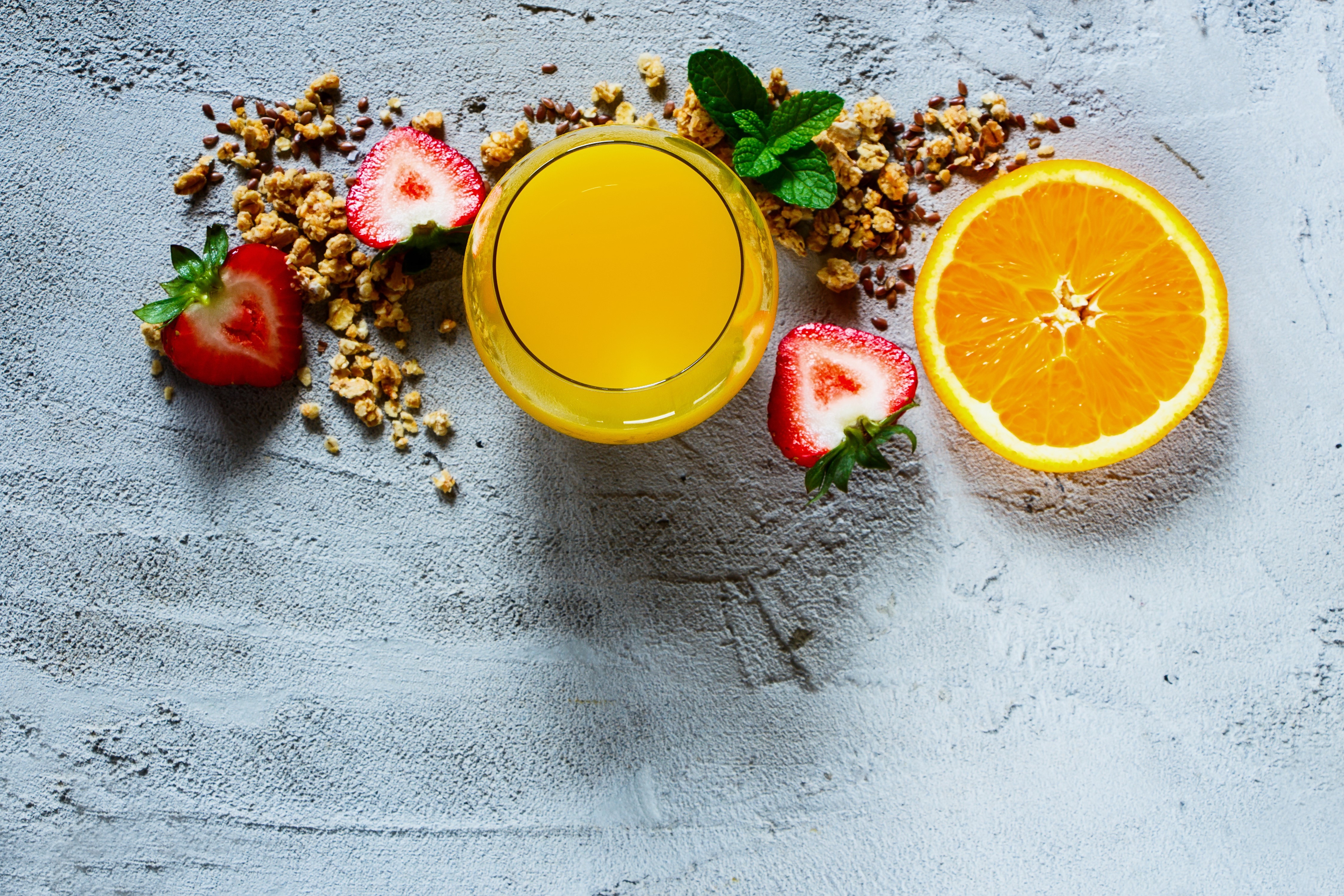 Orange Juice with Strawberries and Granola HD Wallpaper