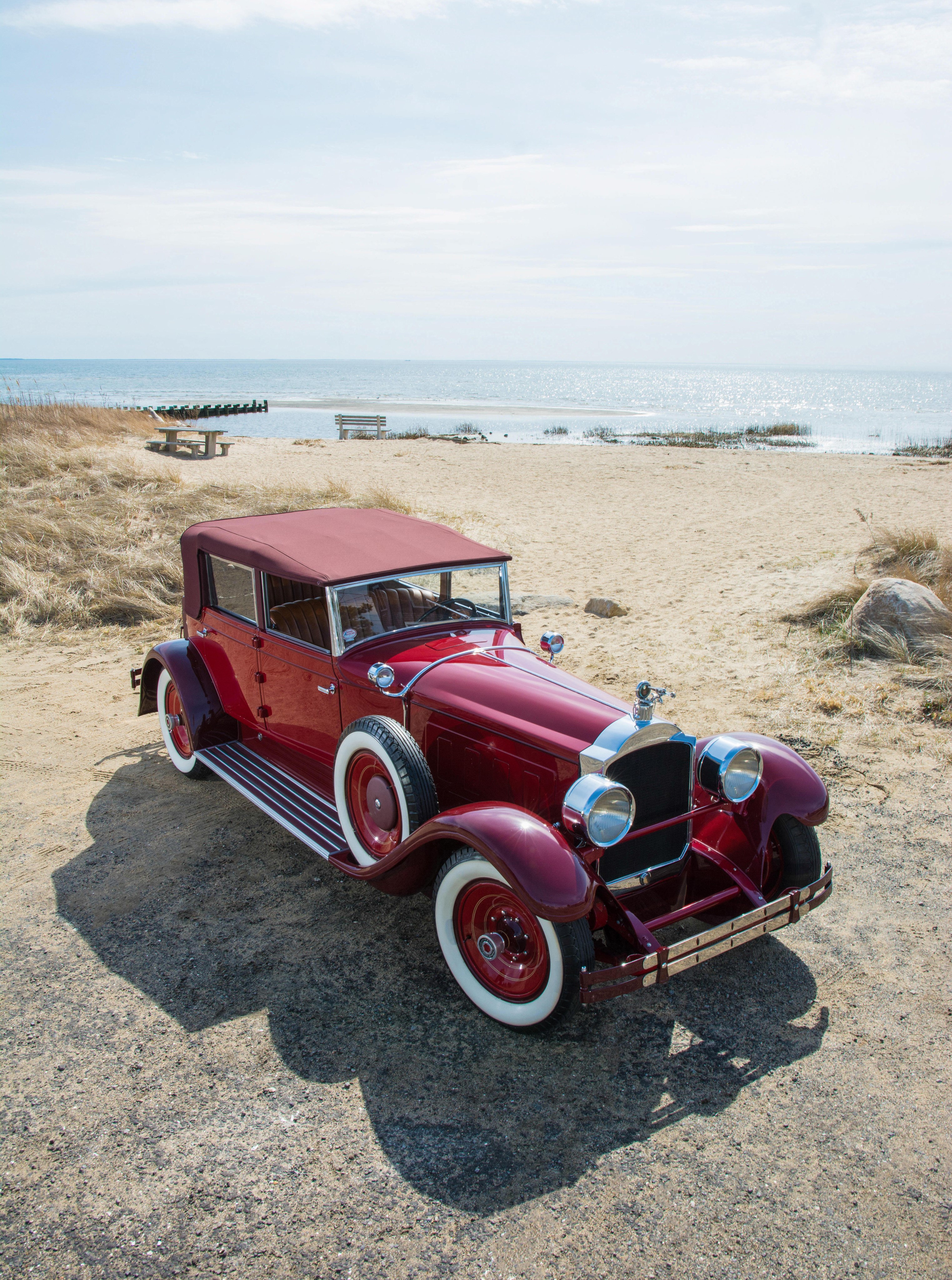 1928 Packard Custom Eight Convertible Sedan on Beach HD Phone Wallpaper