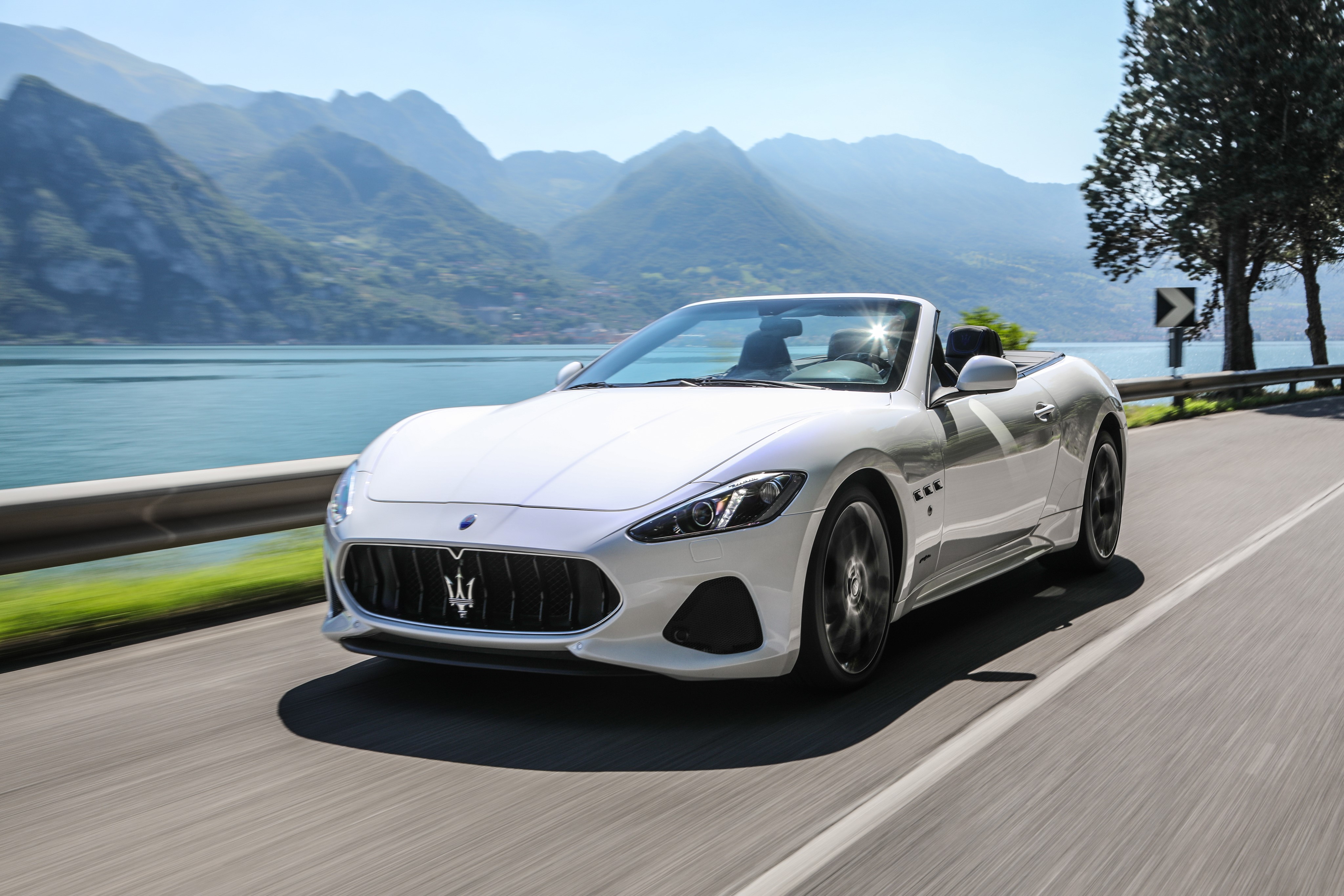 White 2017 Maserati GranCabrio MC Cabriolet in Motion HD Wallpaper