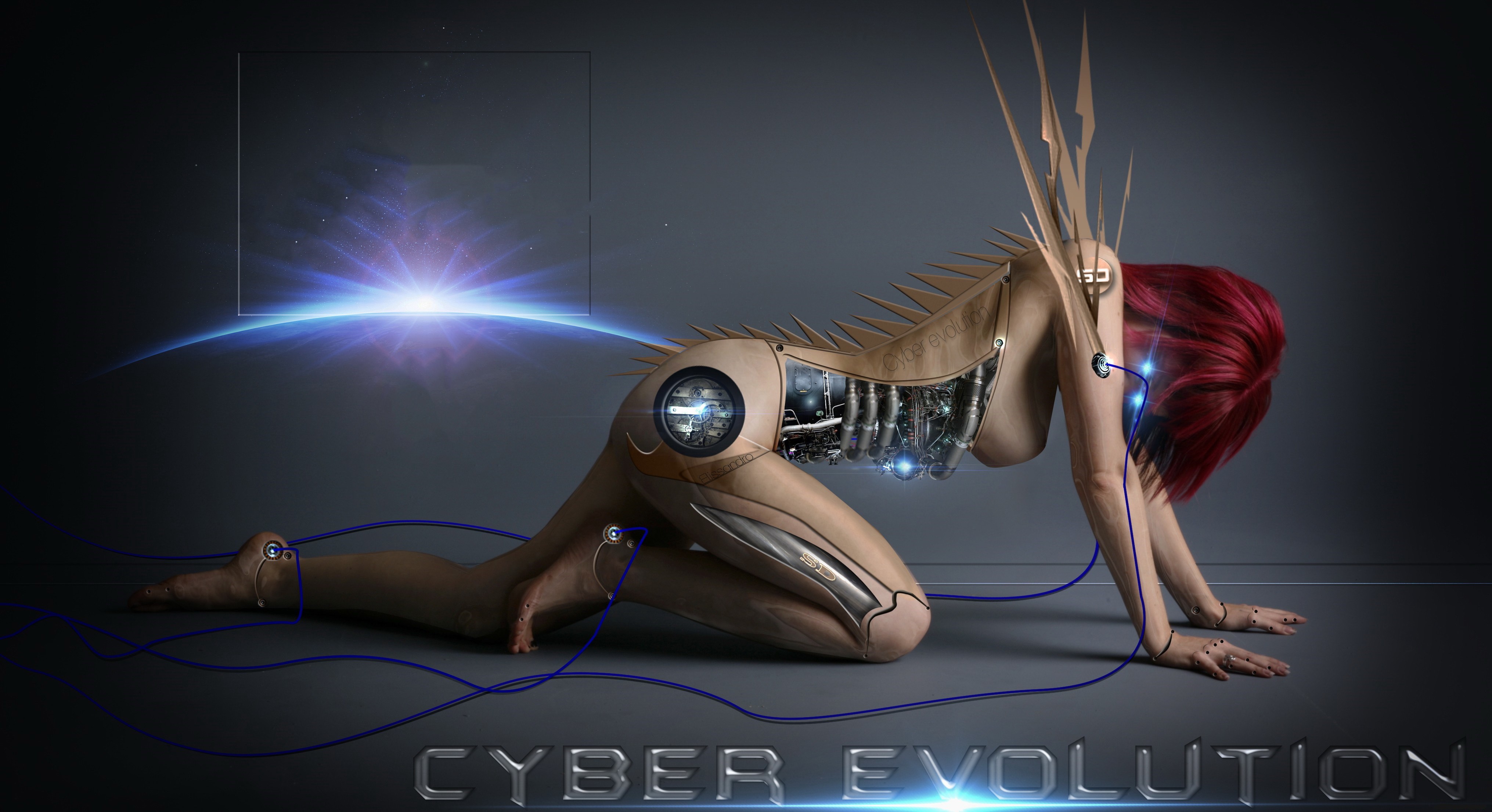 4K Cybernetic Redhead Girl HD Wallpaper
