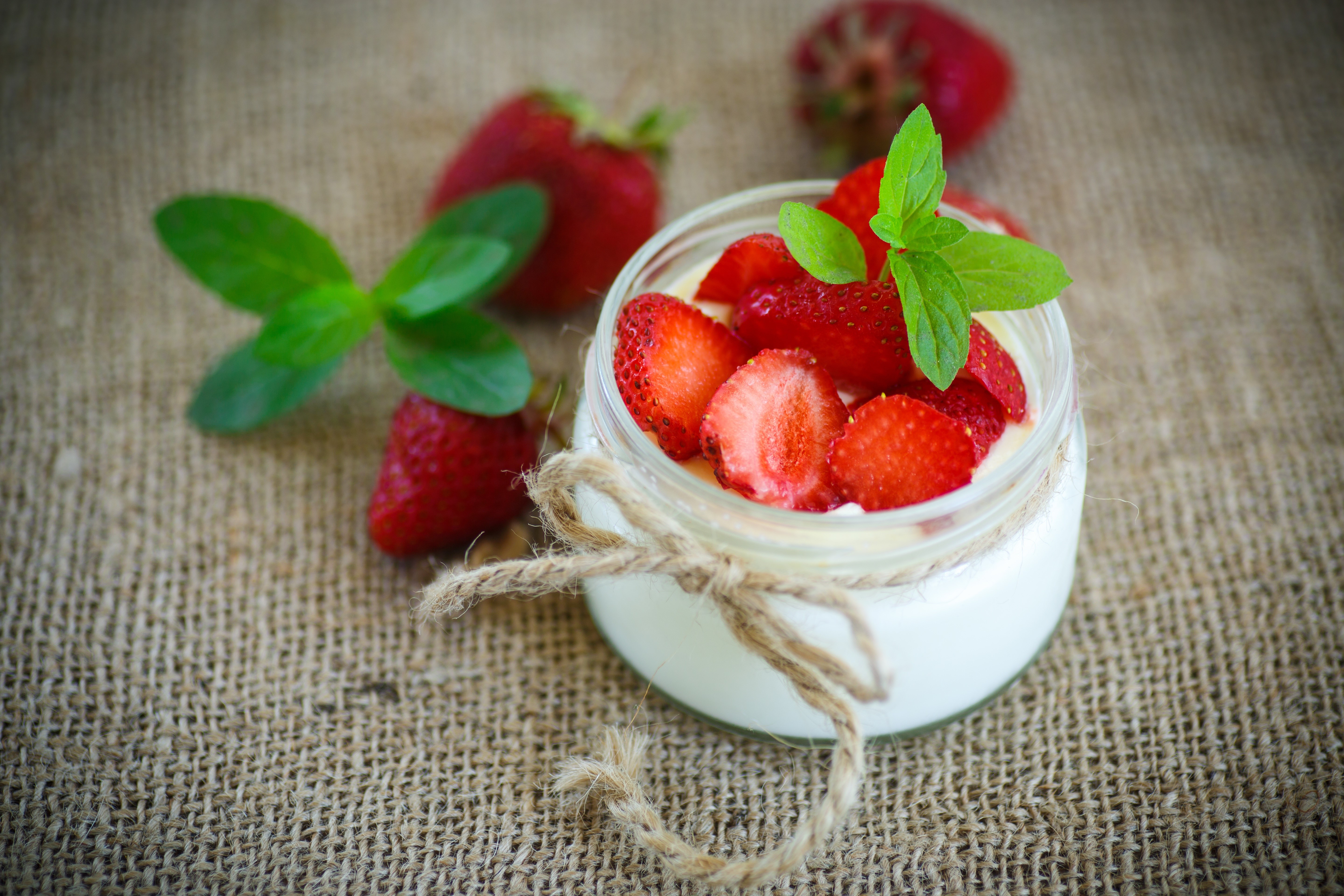 Strawberry Yogurt in a Jar with Bowknot HD Wallpaper