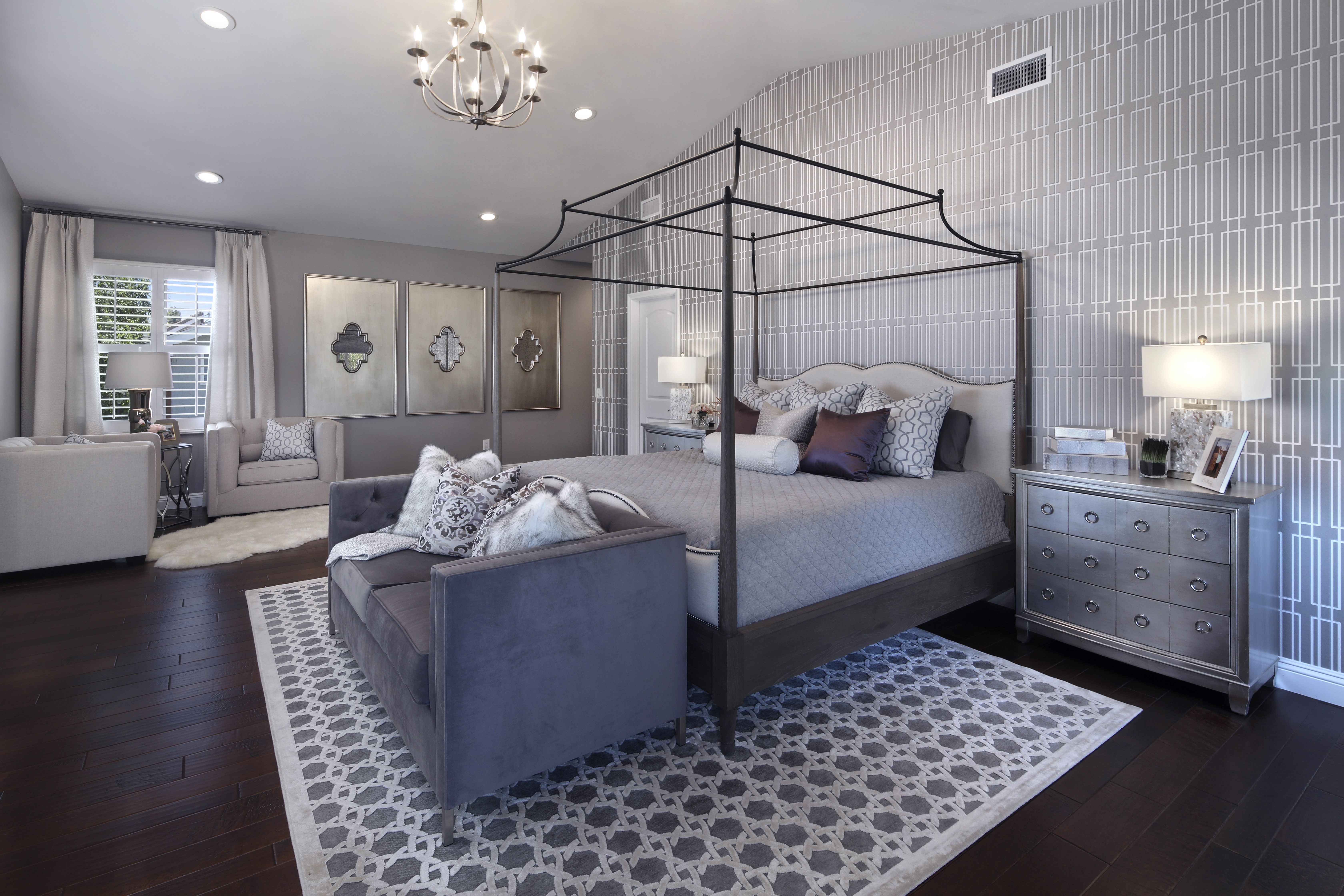 Bedroom Interior Design with Canopy Bed and Sofa HD Wallpaper