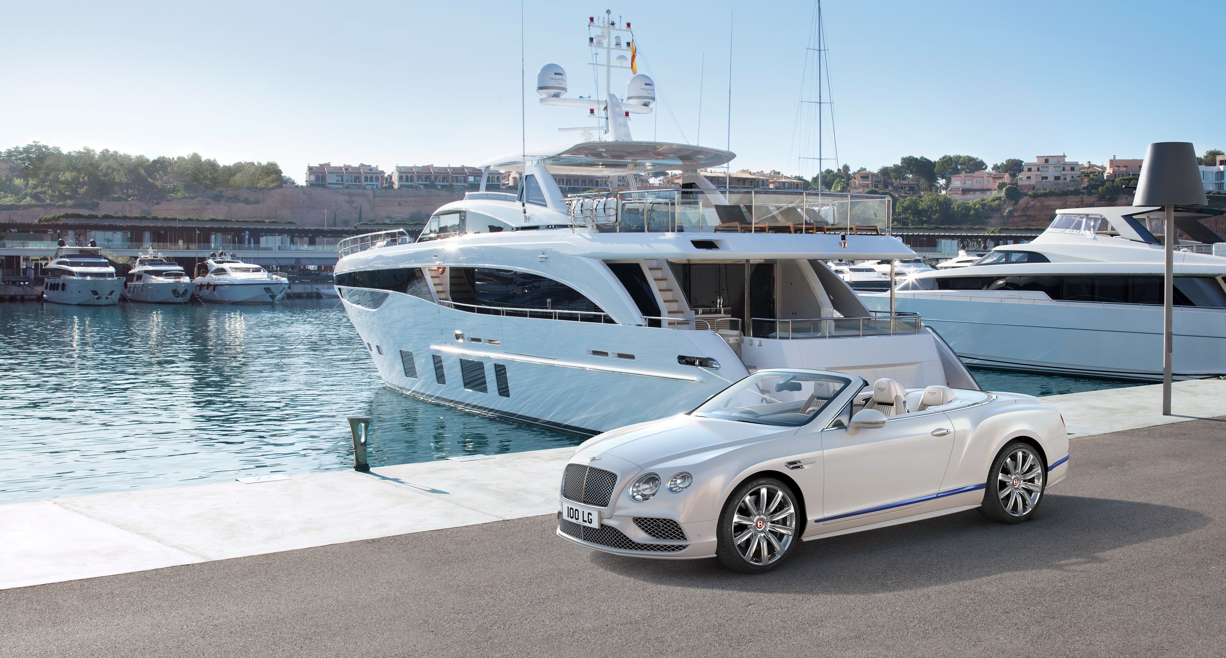 Bentley Continental GT Convertible in a Marina with Yachts HD Wallpaper