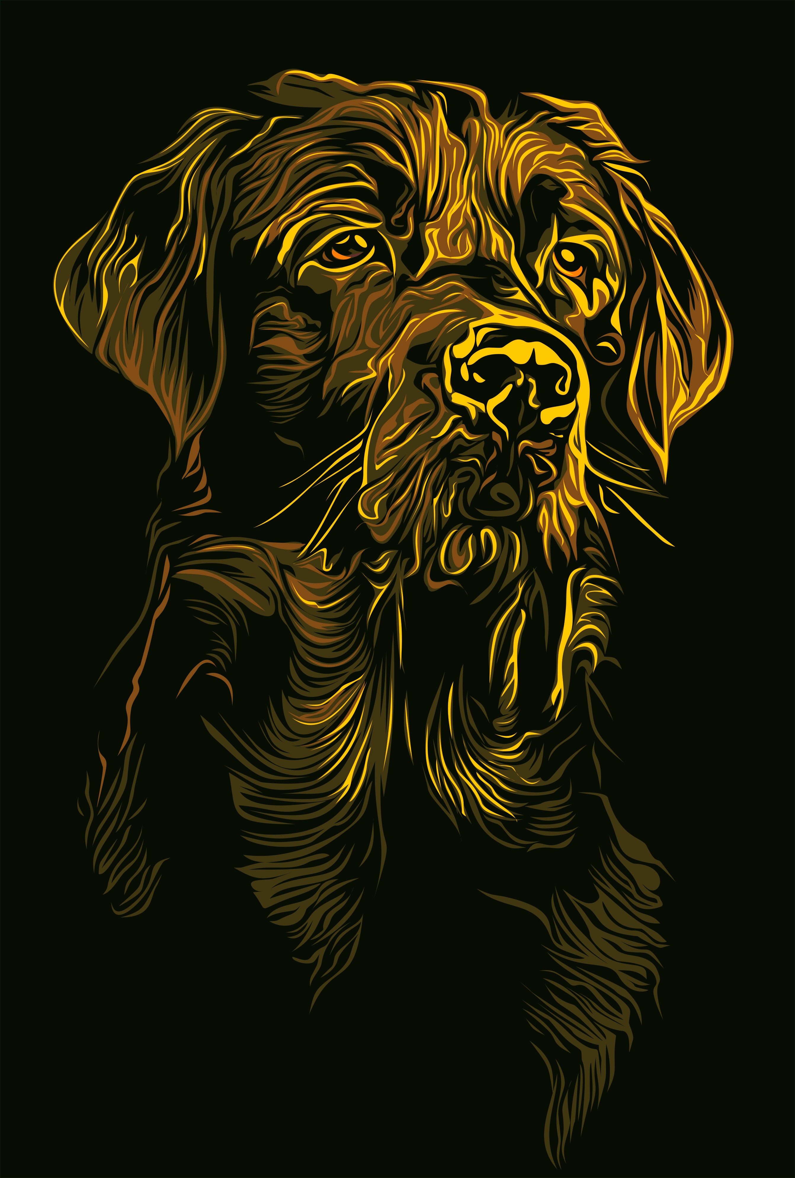Painting of a Retriever dog on a black background HD Phone Wallpaper