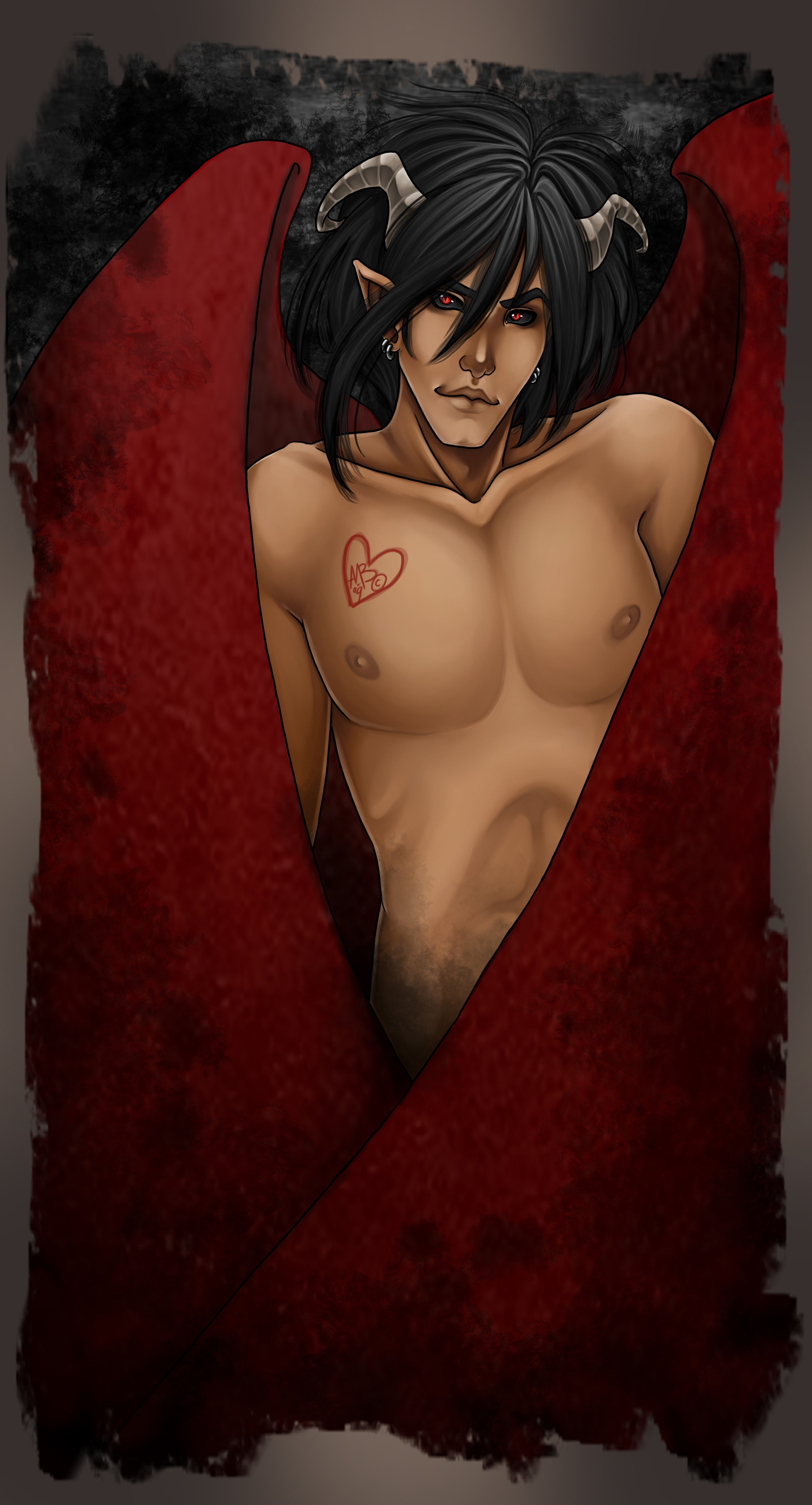 A shirtless demon man with horns and wings HD Phone Wallpaper