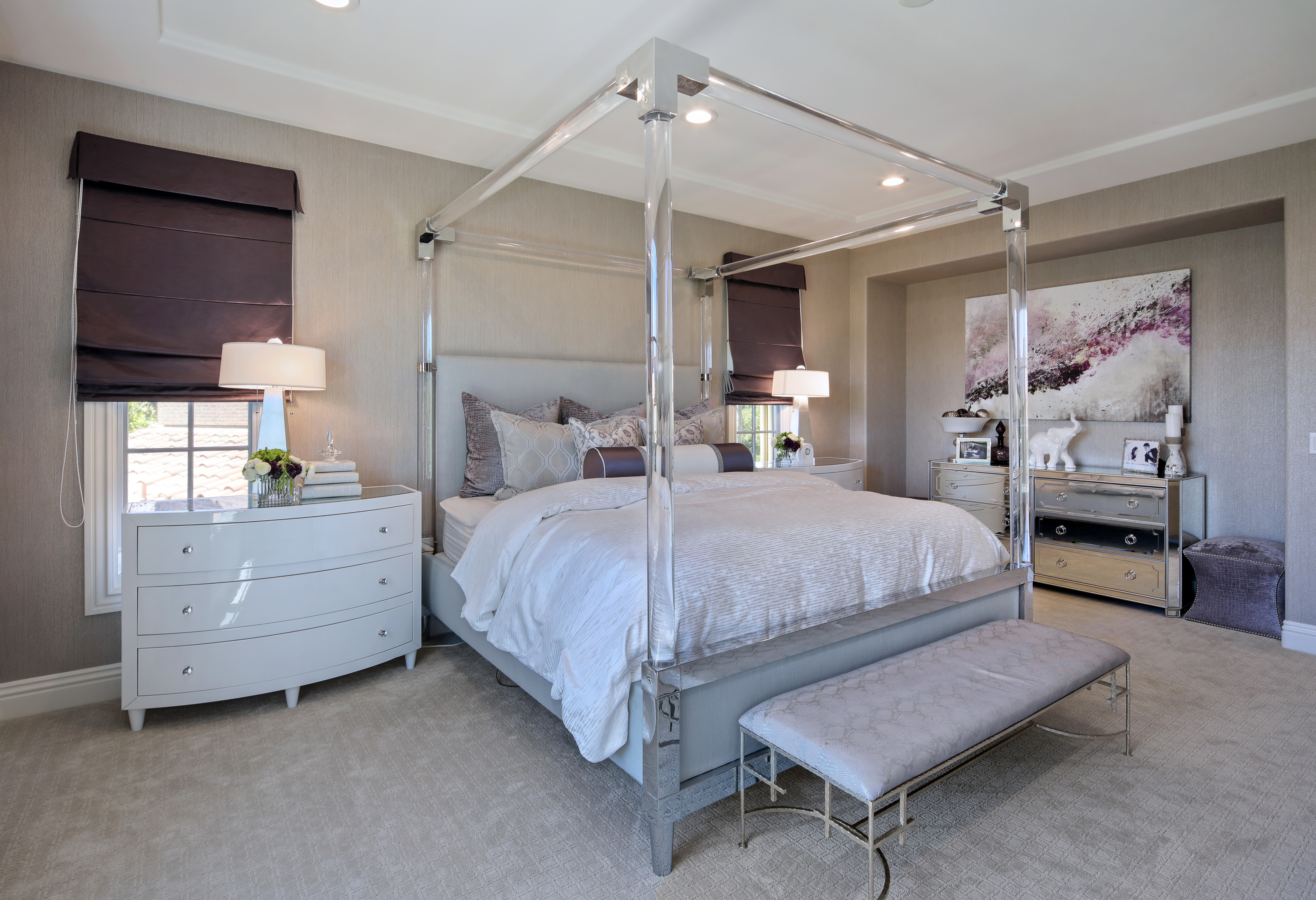 Bedroom Interior Design with Canopy Bed and Dressers HD Wallpaper