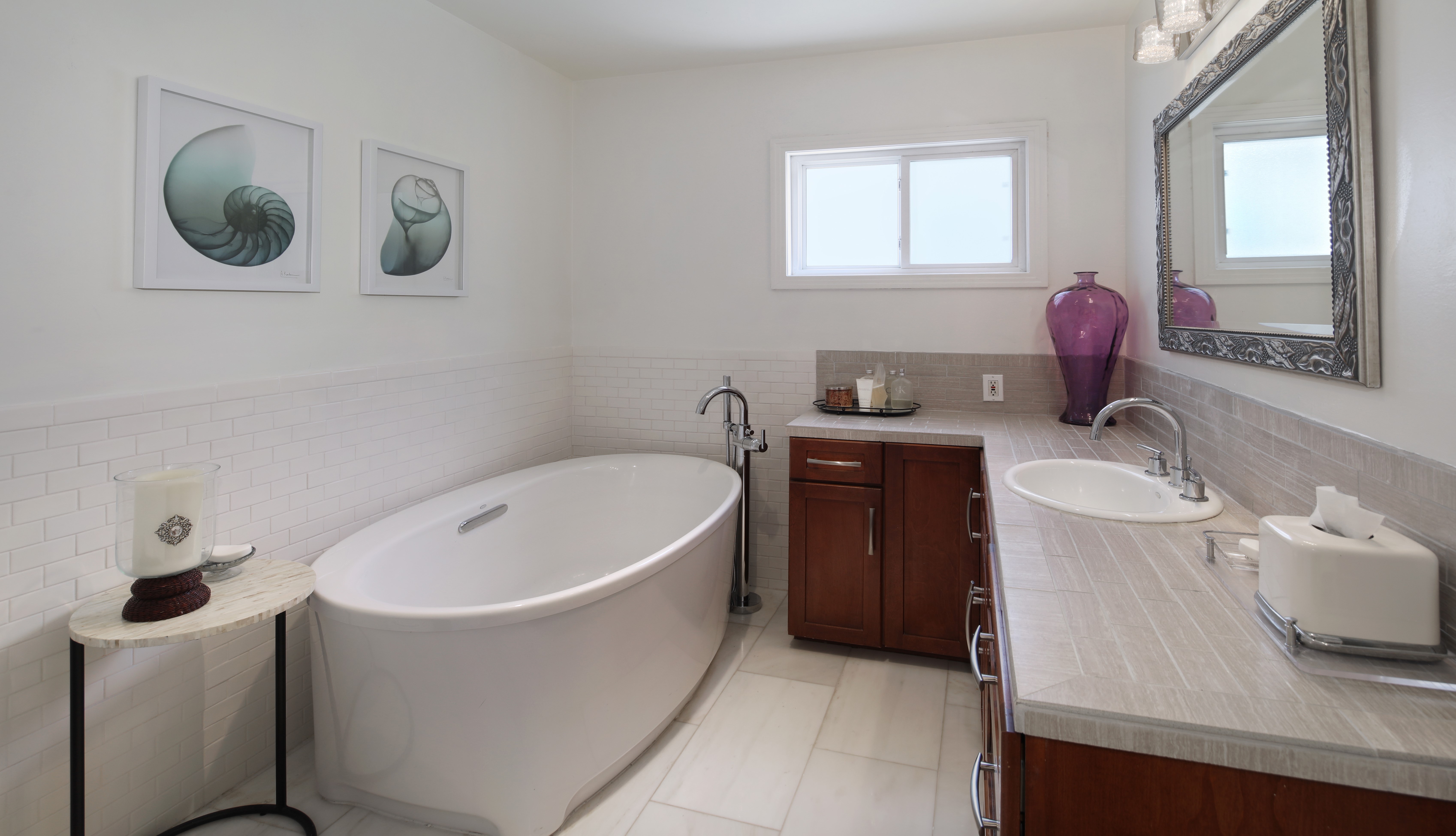 Modern Bathroom with Freestanding Tub and Vanity HD Wallpaper